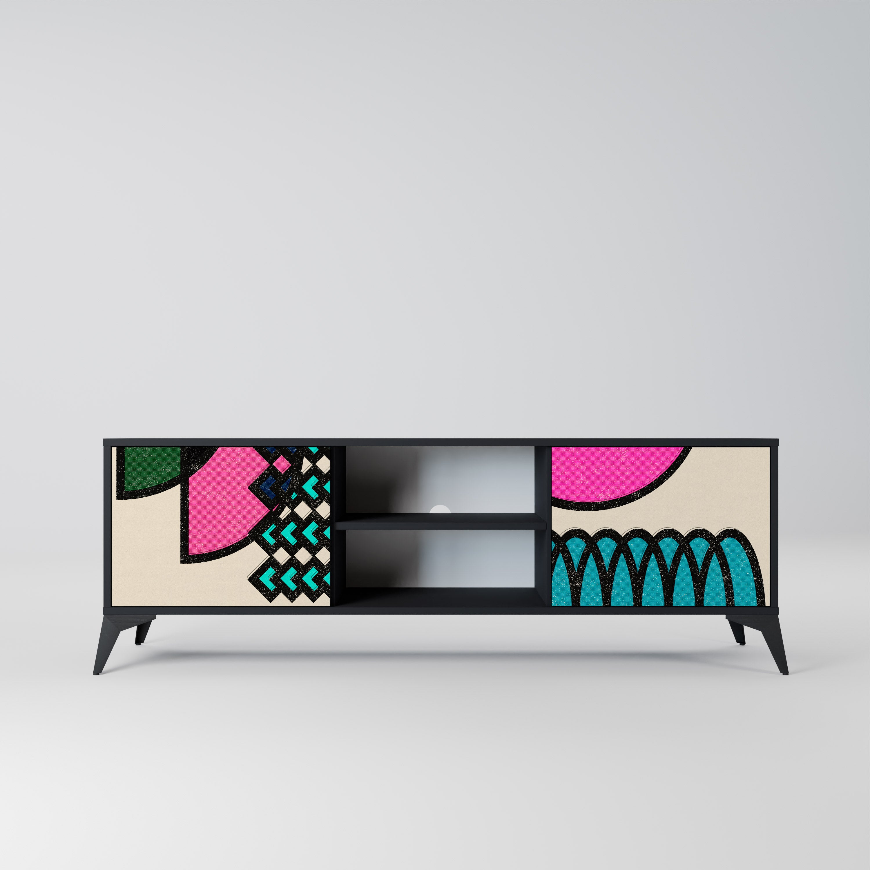 Mueble de TV GEOMETRIC RHAPSODY de 2 puertas con acabado negro