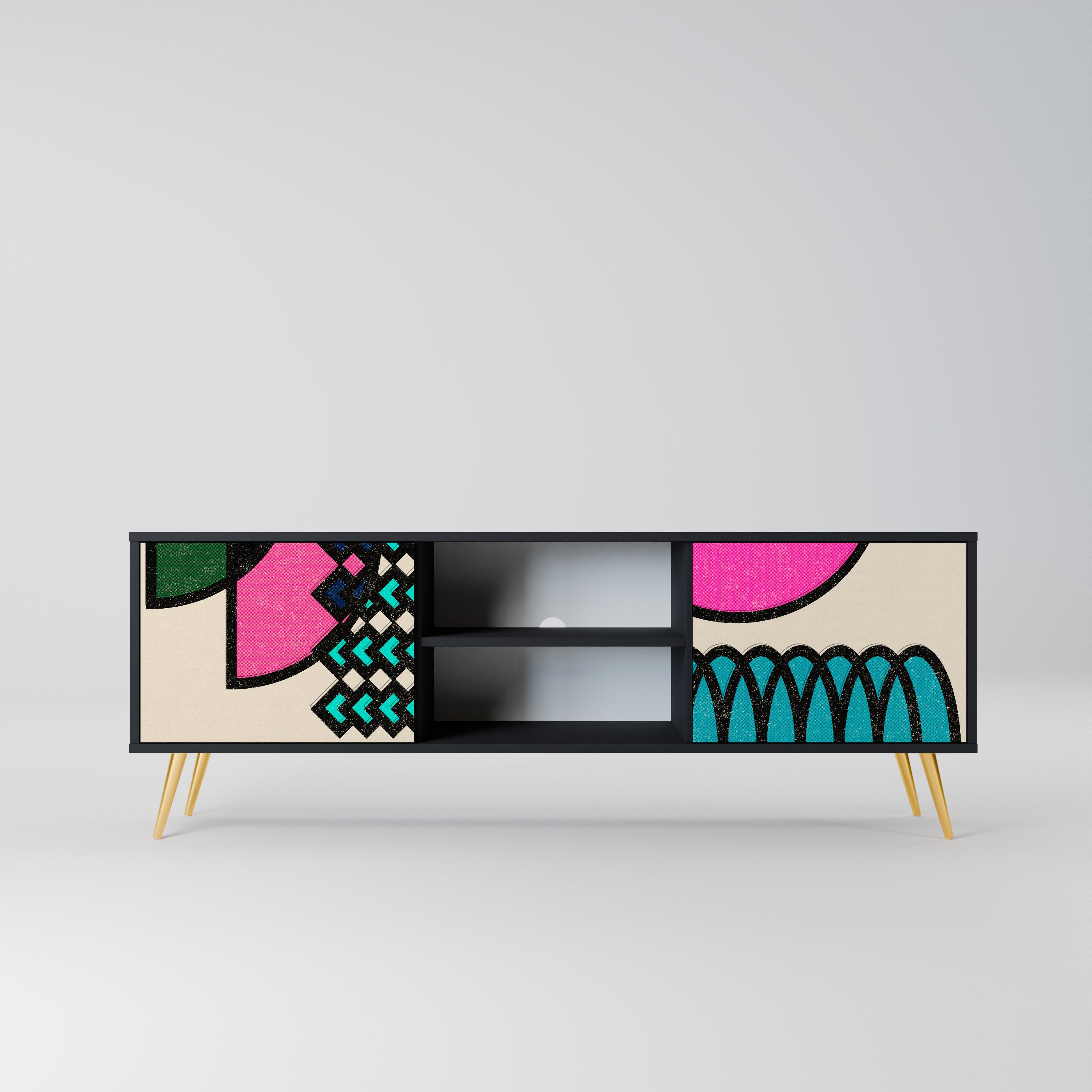 Mueble de TV GEOMETRIC RHAPSODY de 2 puertas con acabado negro