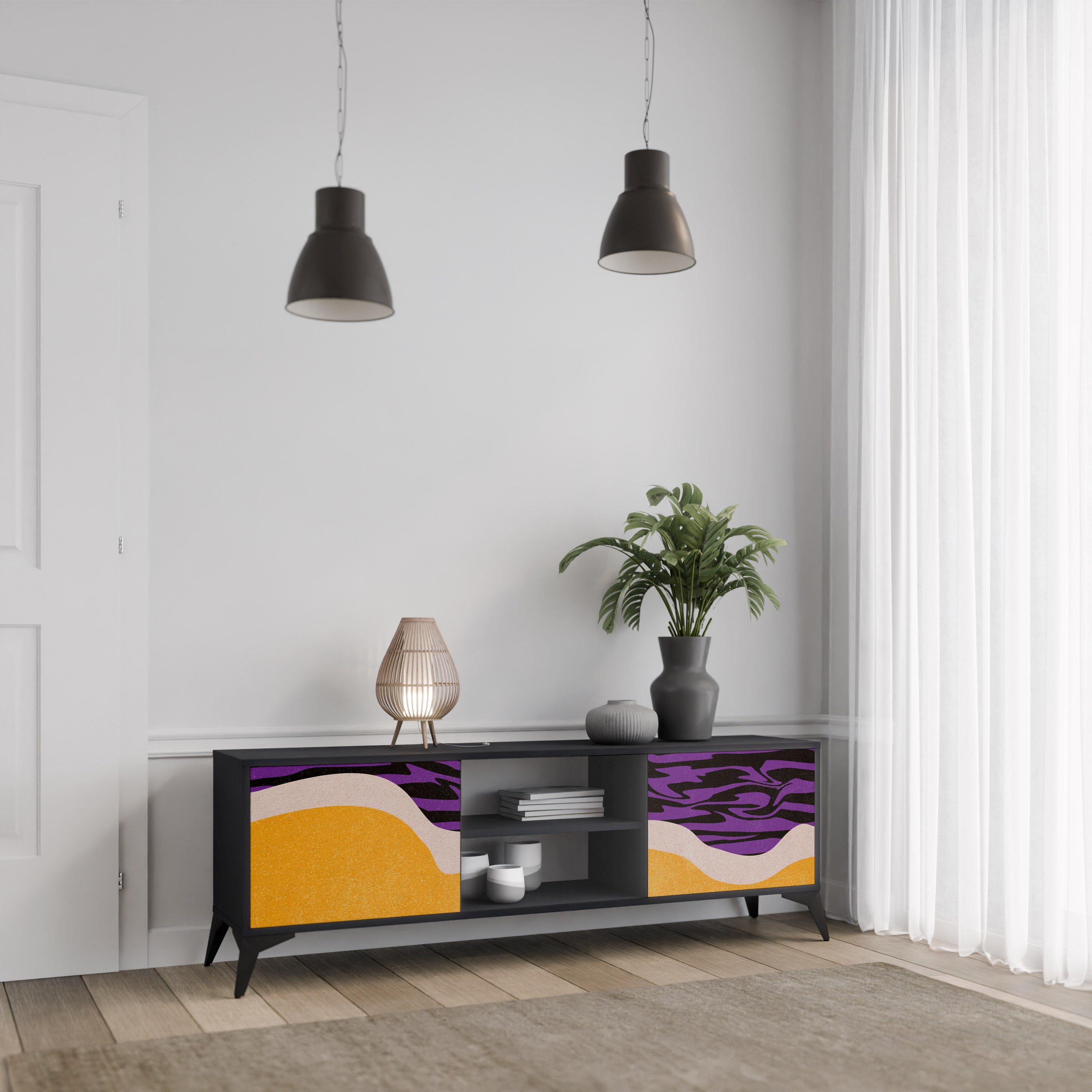 Mueble de TV INDEPENDENT BORDER de 2 puertas con acabado negro