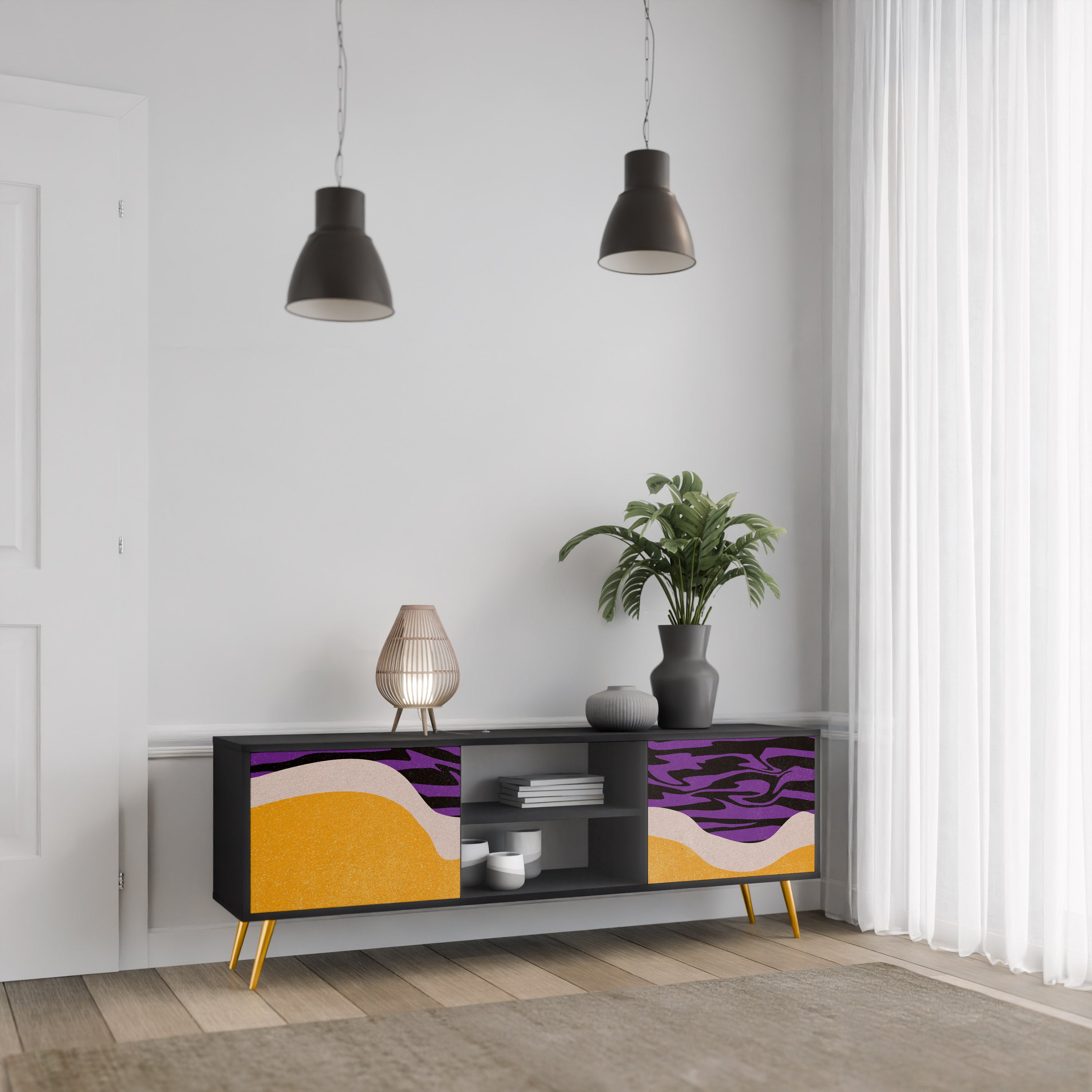 Mueble de TV INDEPENDENT BORDER de 2 puertas con acabado negro