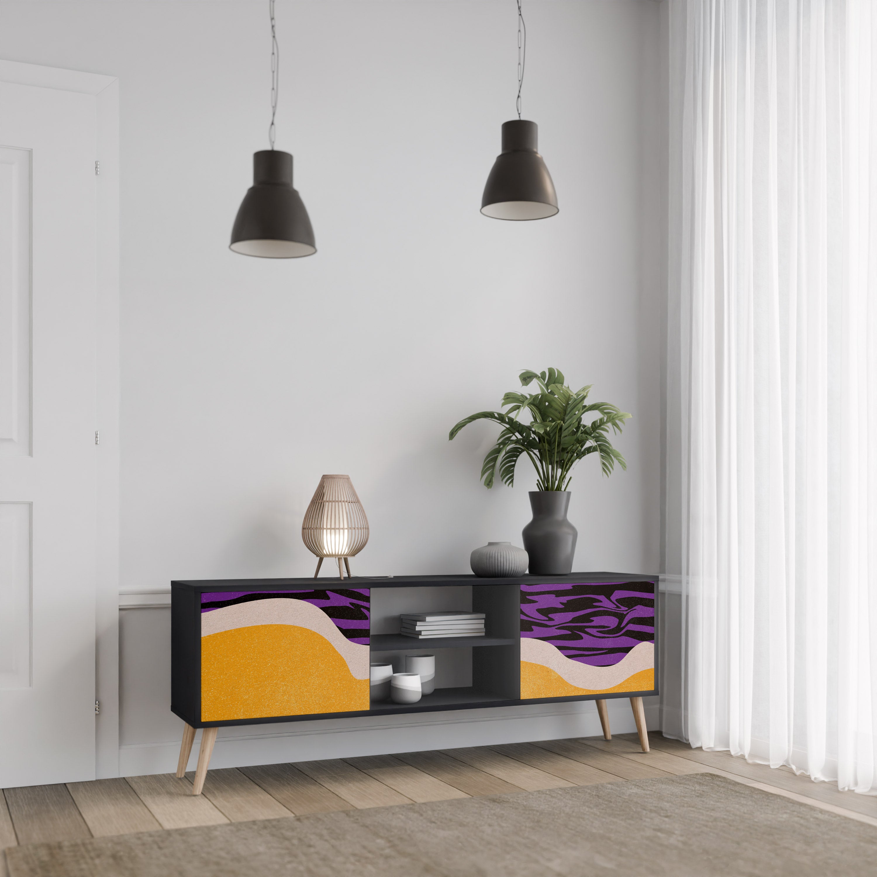 Mueble de TV INDEPENDENT BORDER de 2 puertas con acabado negro