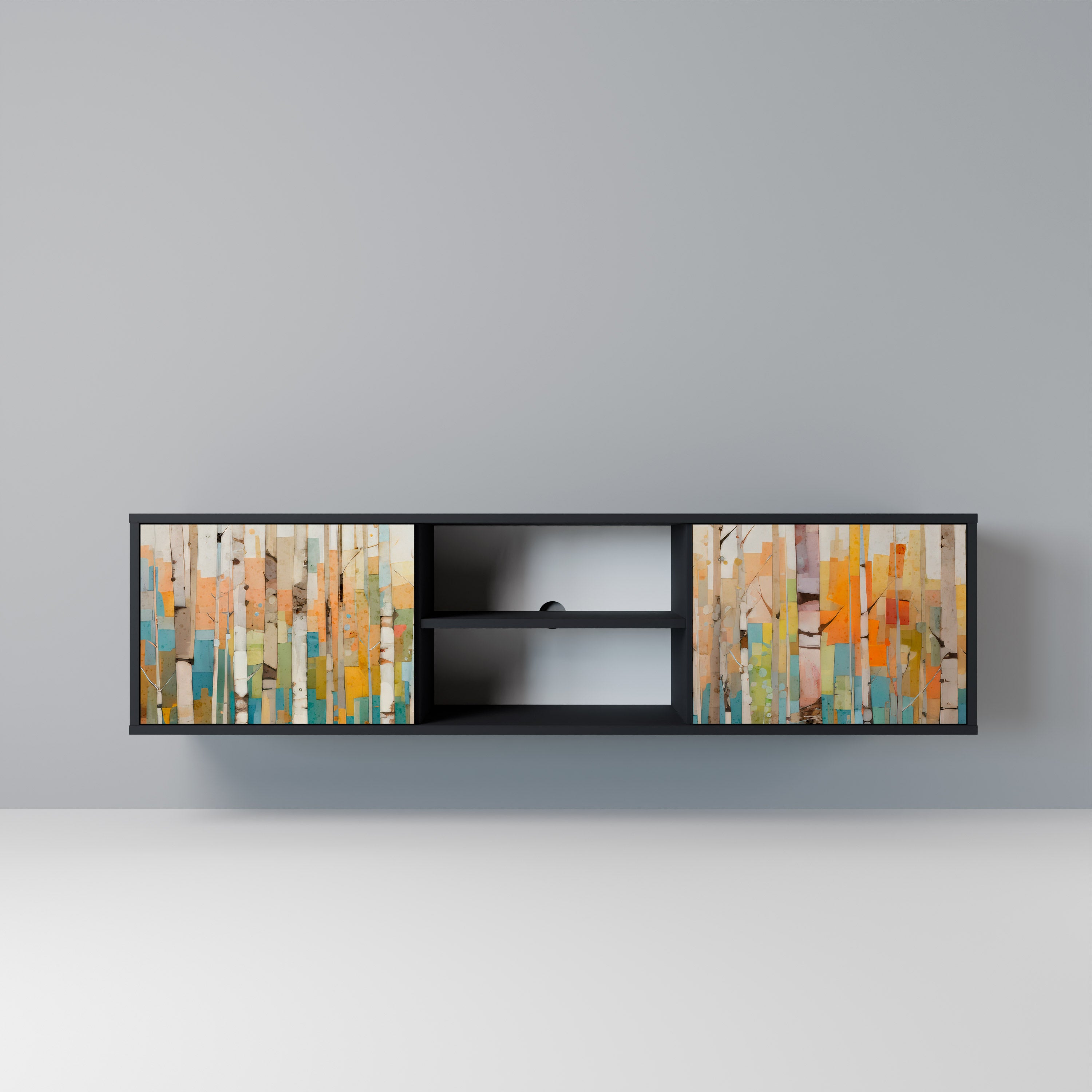 Mueble de TV de dos puertas BIRCH KALEIDOSCOPE con acabado negro