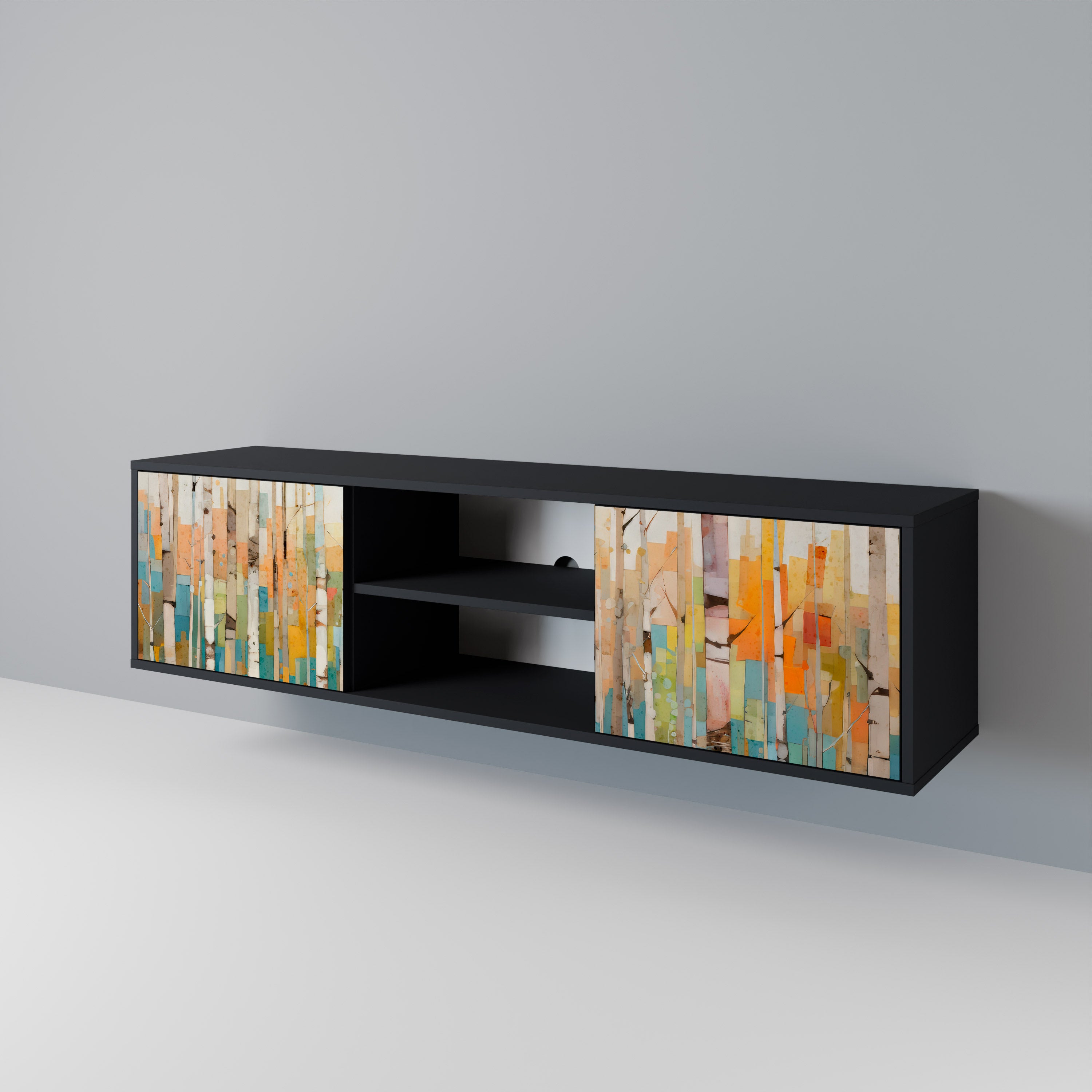 Mueble de TV de dos puertas BIRCH KALEIDOSCOPE con acabado negro