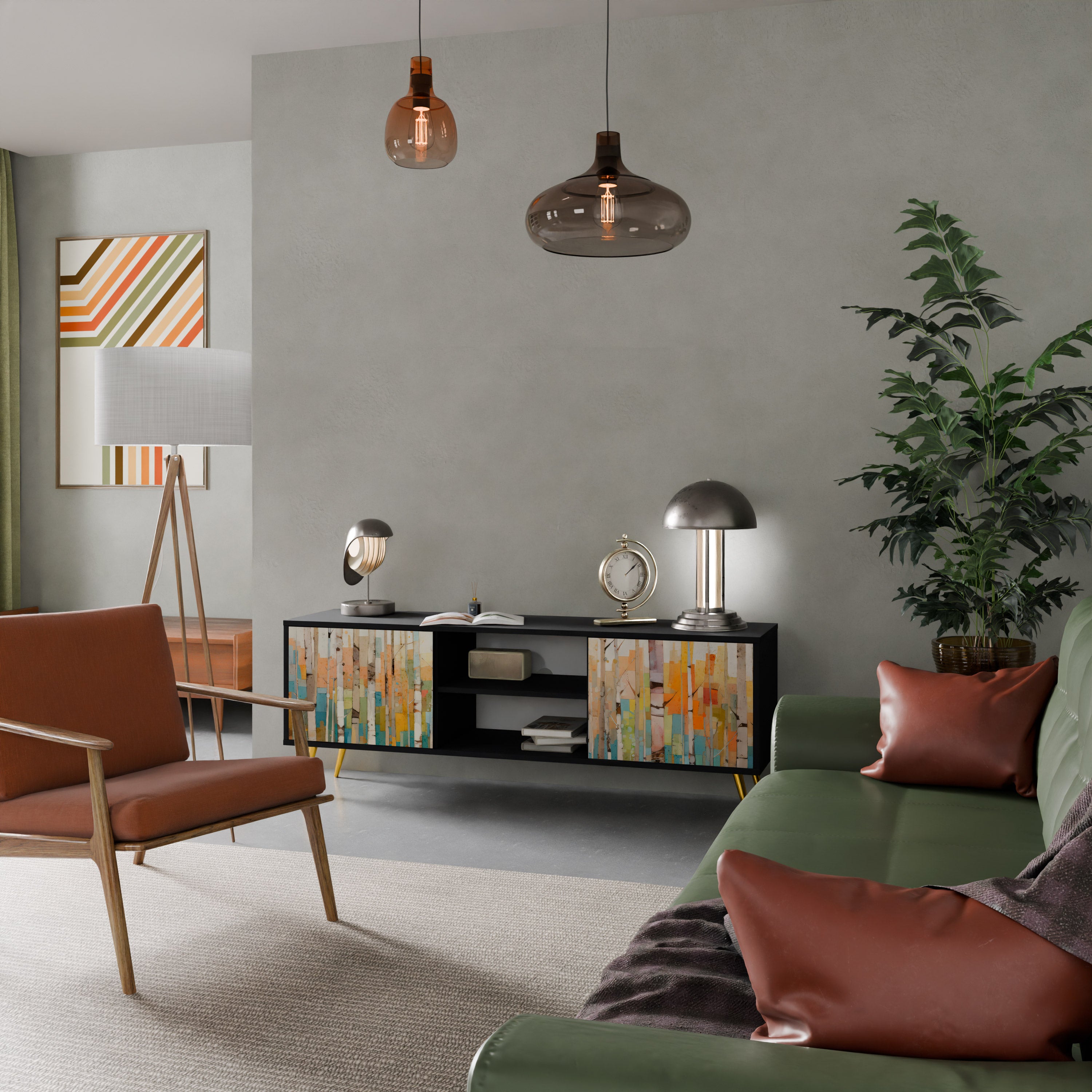 Mueble de TV de dos puertas BIRCH KALEIDOSCOPE con acabado negro