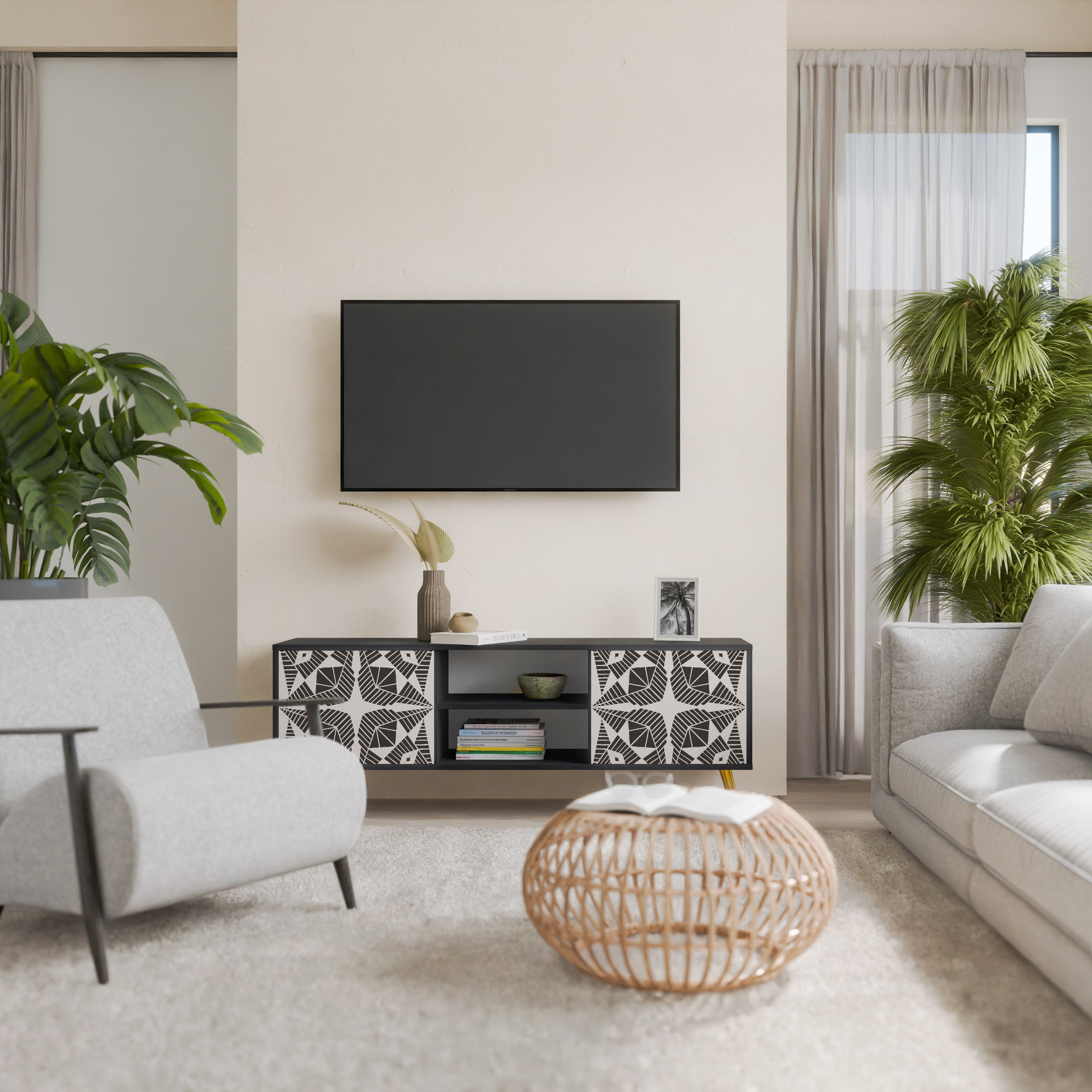 Mueble de TV MONOCROMÁTICO NEXUS de 2 puertas con acabado negro