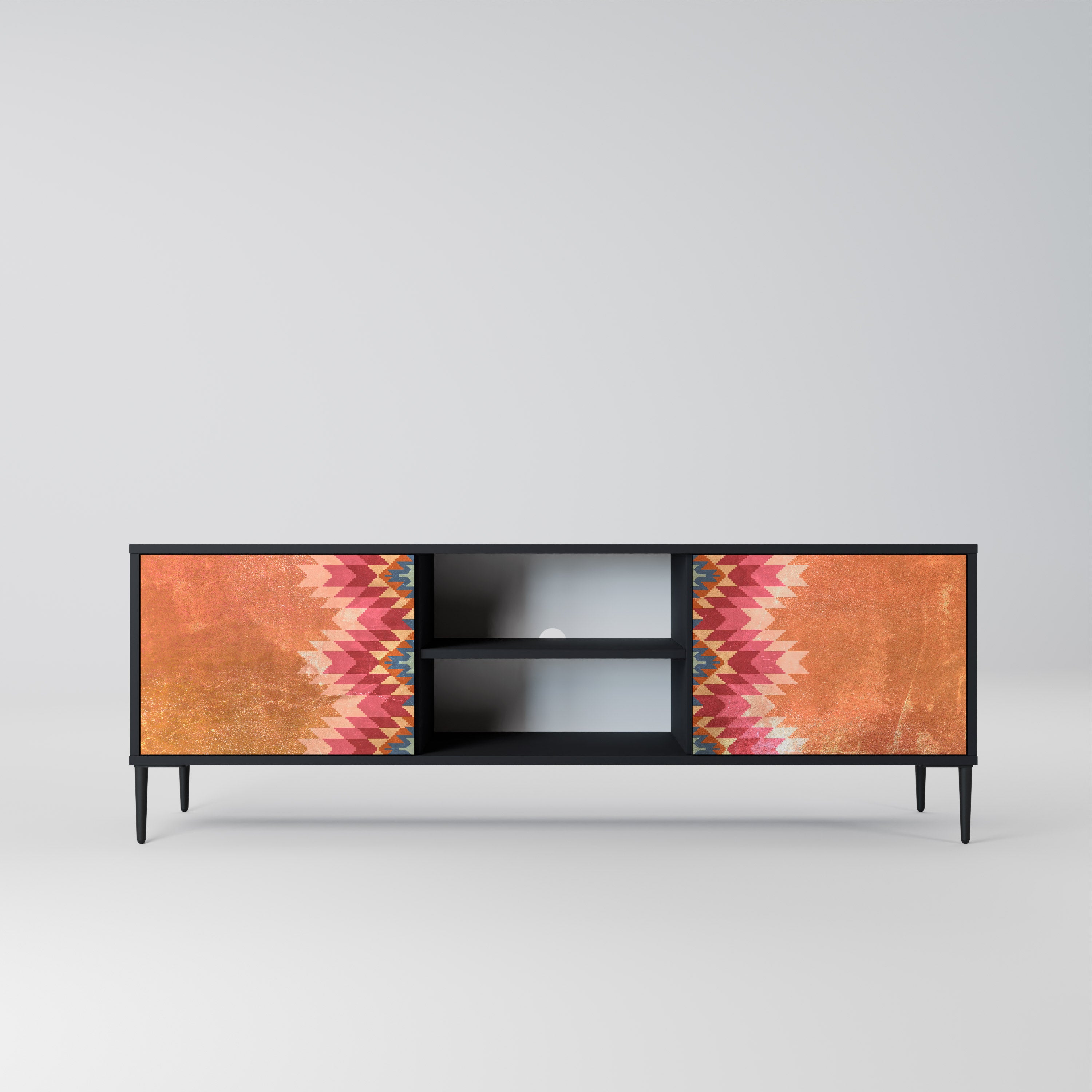 Mueble de TV INDIAN FOLK de dos puertas con acabado negro