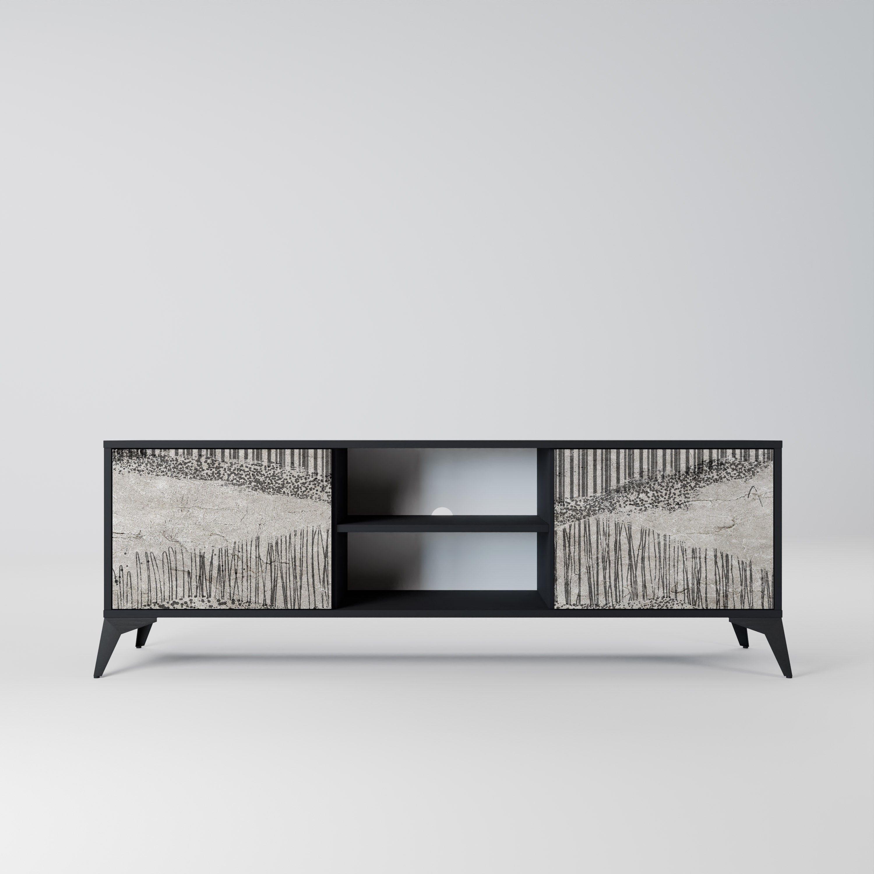 Mueble de TV de 2 puertas GRAIN LINES con acabado negro