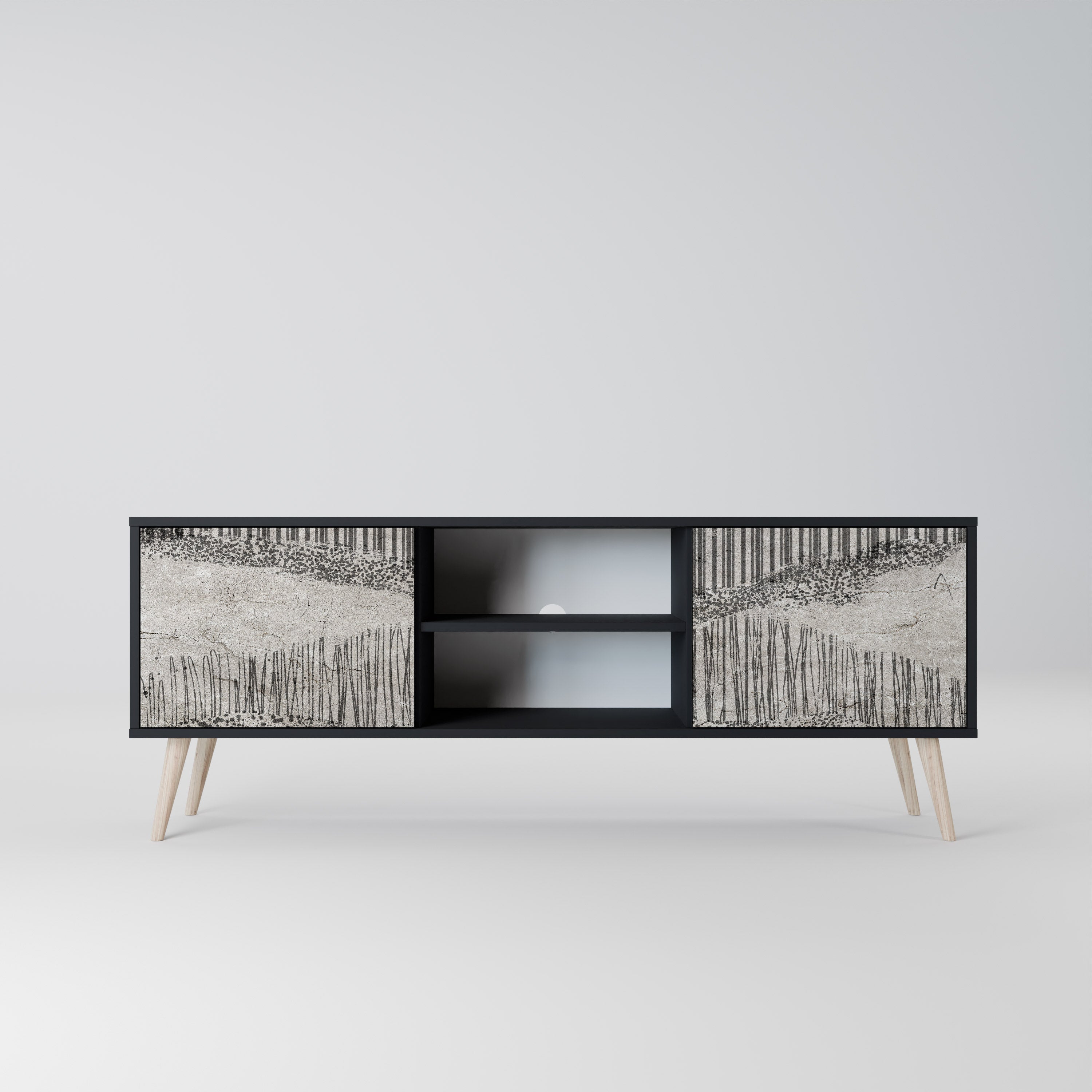 Mueble de TV de 2 puertas GRAIN LINES con acabado negro