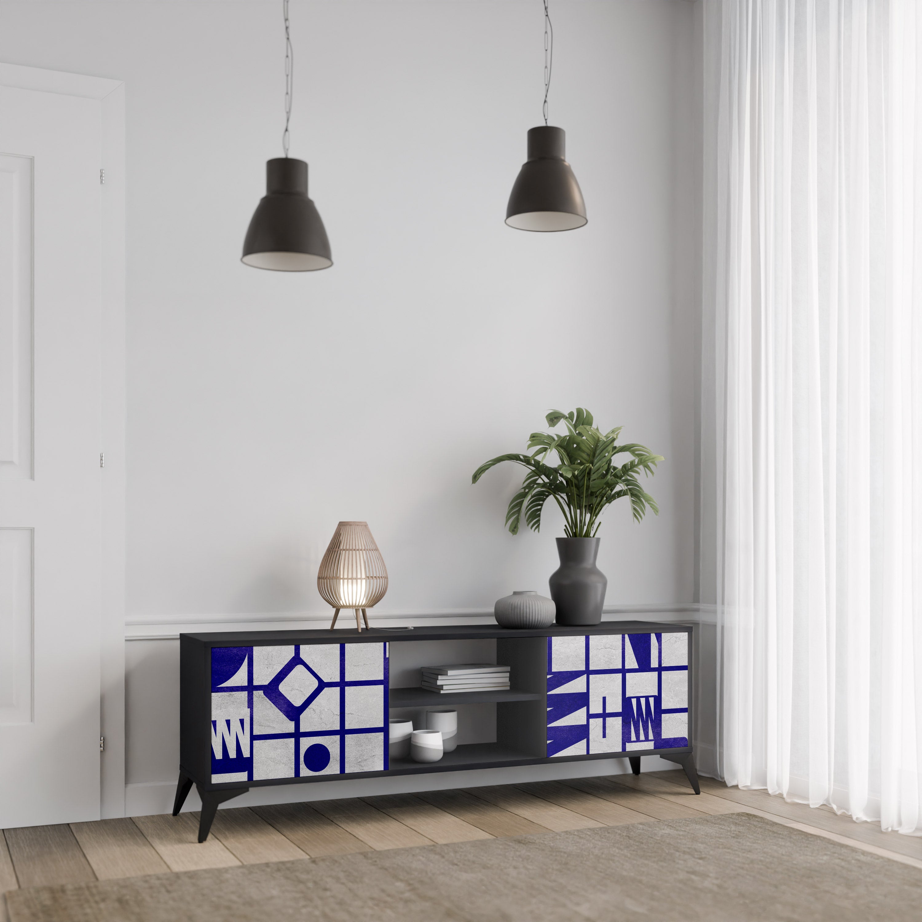 Mueble de TV de 2 puertas THE RIGHT PLACES con acabado negro