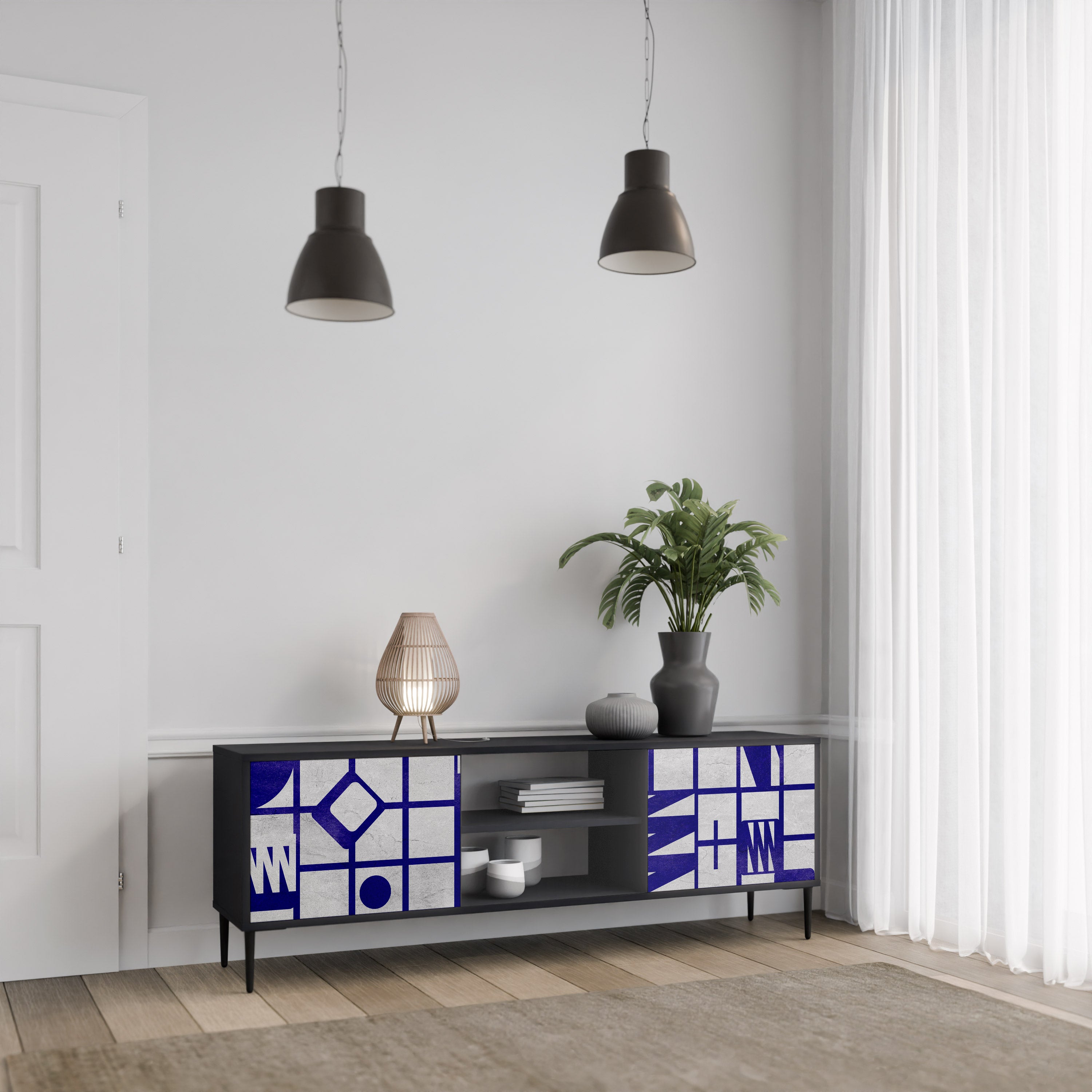 Mueble de TV de 2 puertas THE RIGHT PLACES con acabado negro