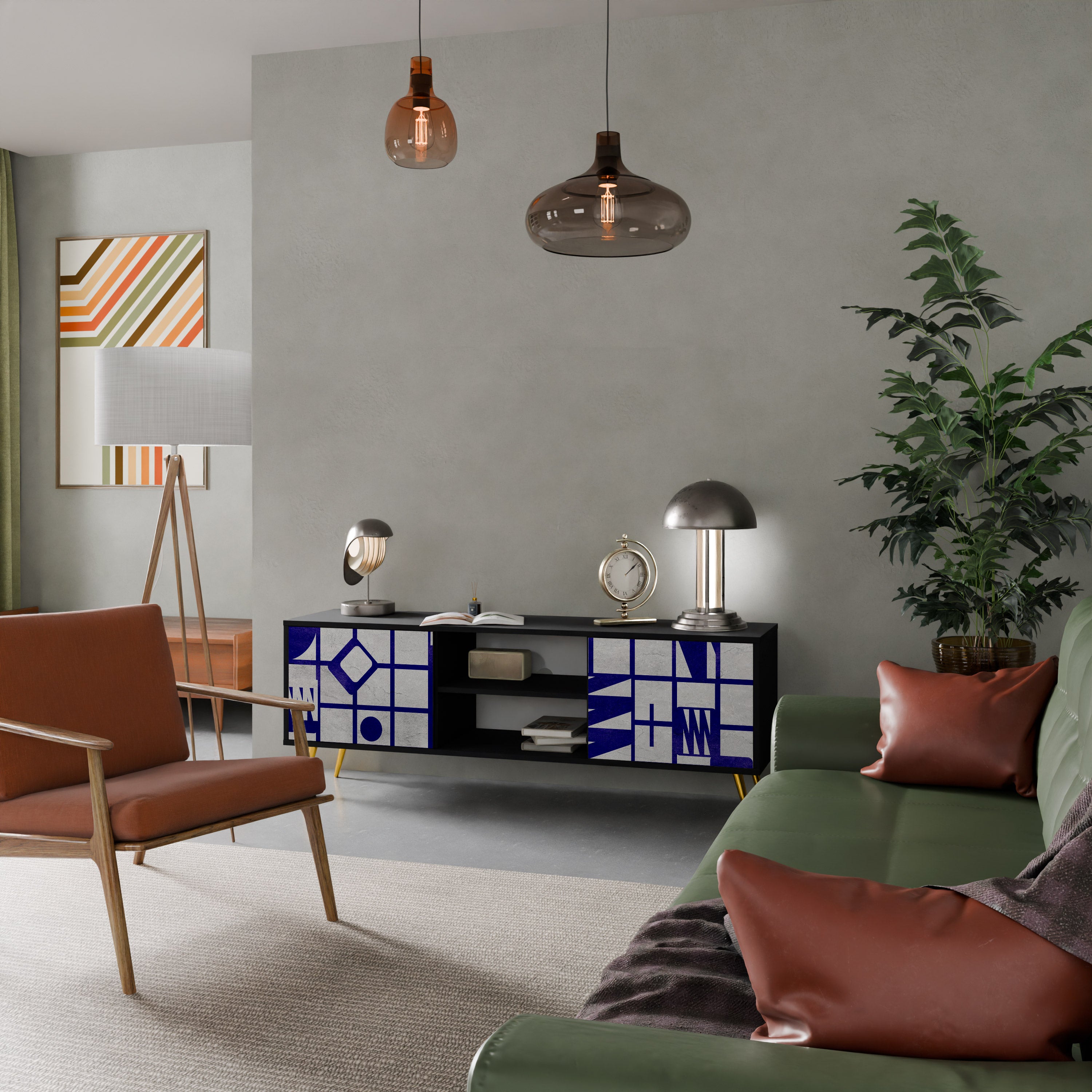 Mueble de TV de 2 puertas THE RIGHT PLACES con acabado negro