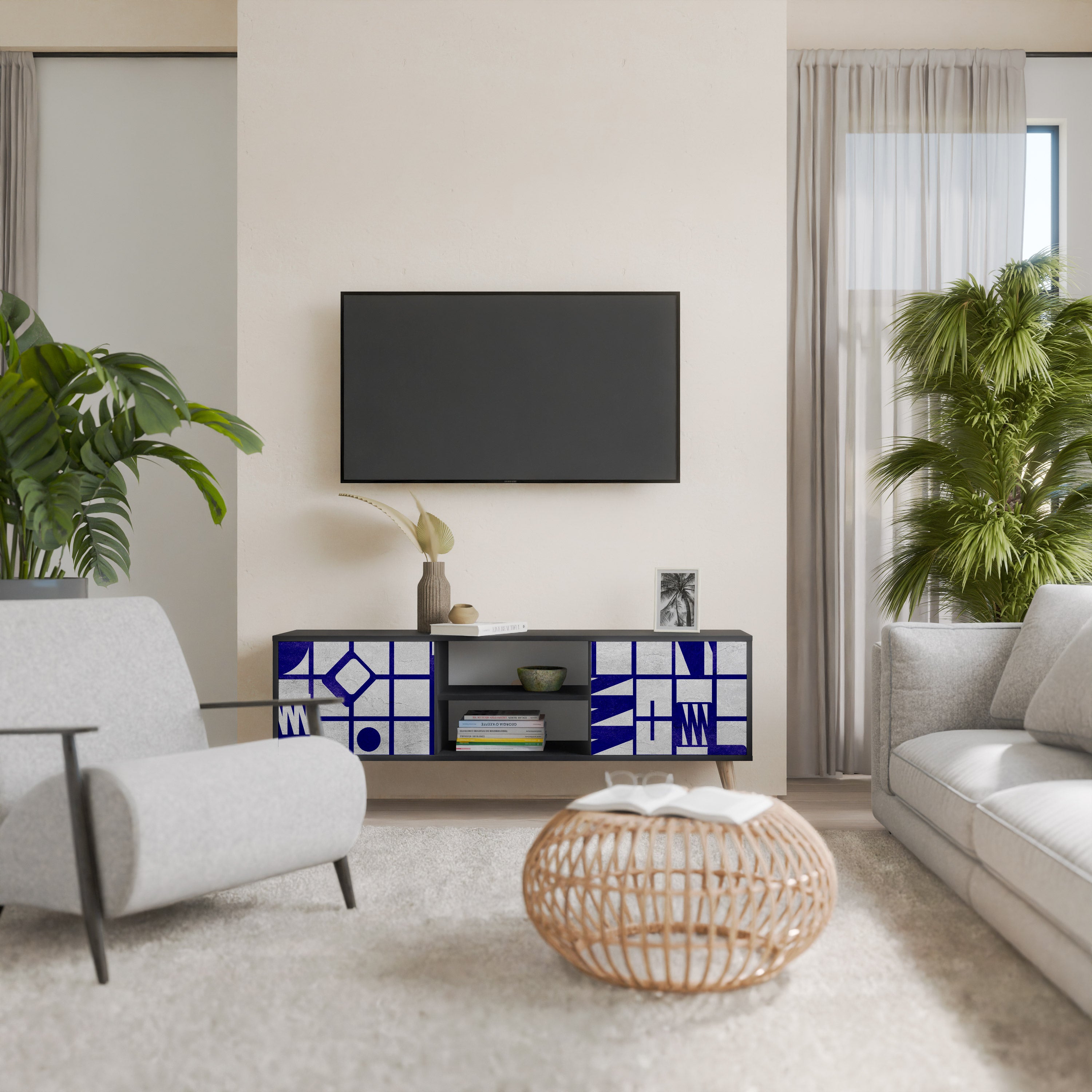 Mueble de TV de 2 puertas THE RIGHT PLACES con acabado negro