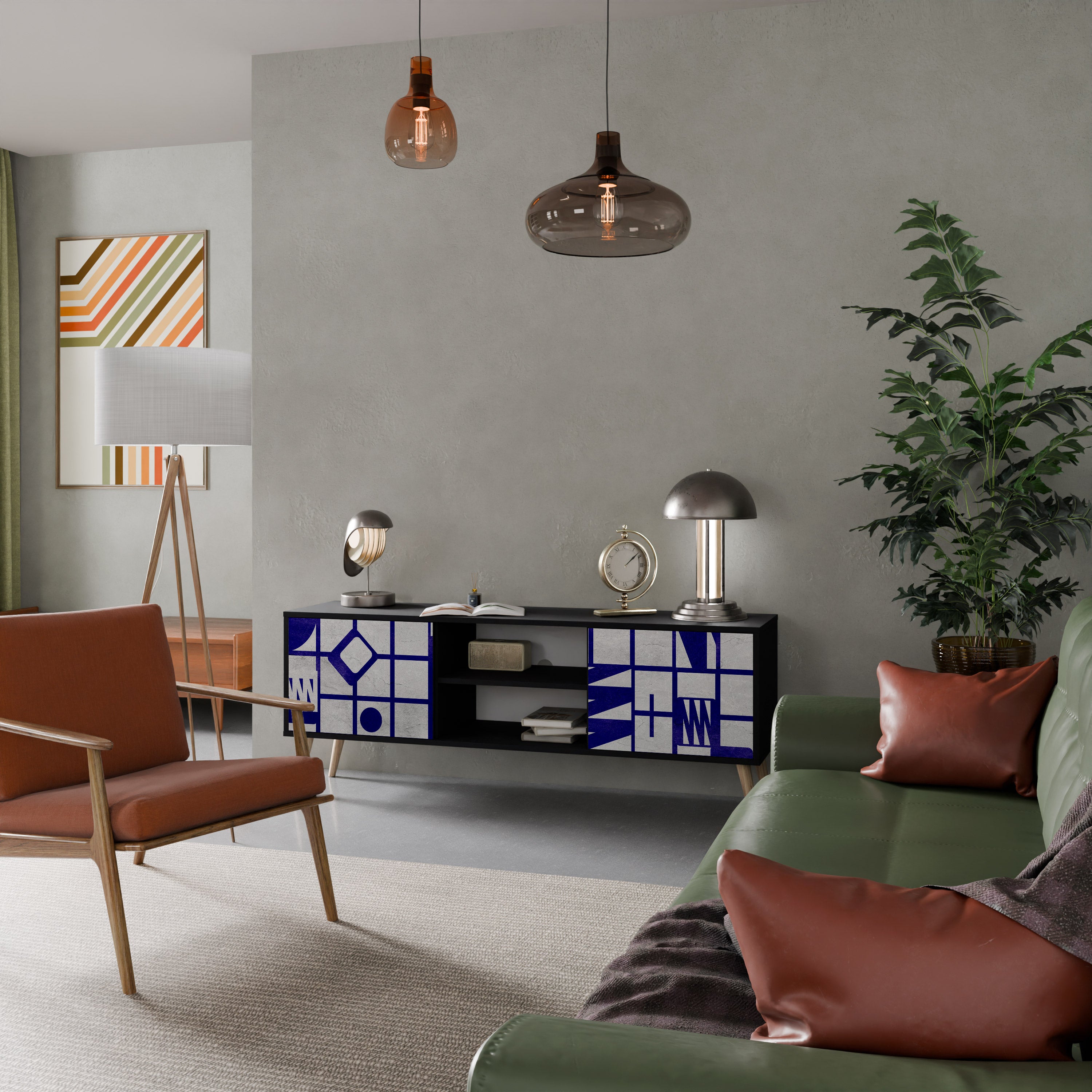Mueble de TV de 2 puertas THE RIGHT PLACES con acabado negro