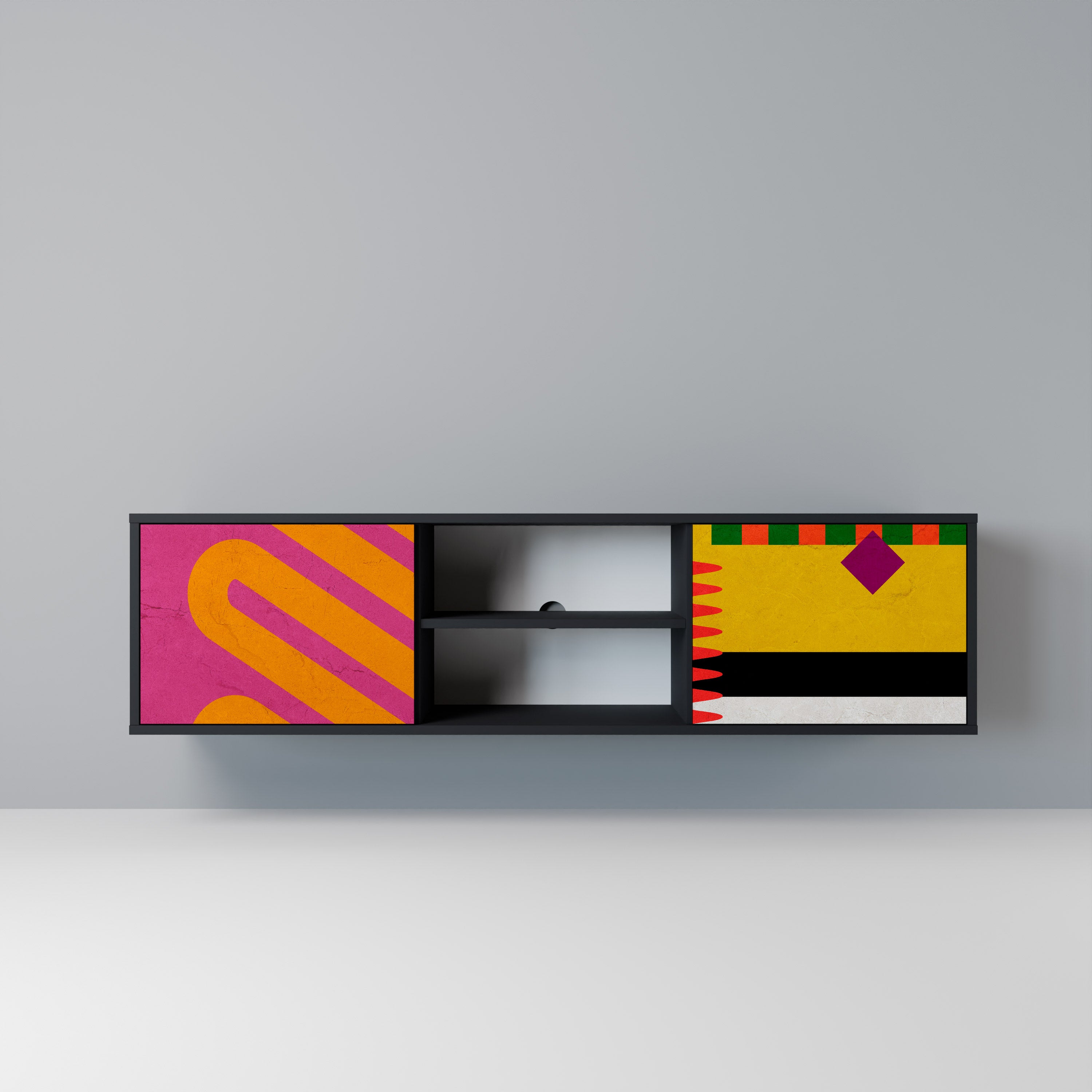 Mueble de TV VIVID ART de 2 puertas con acabado negro