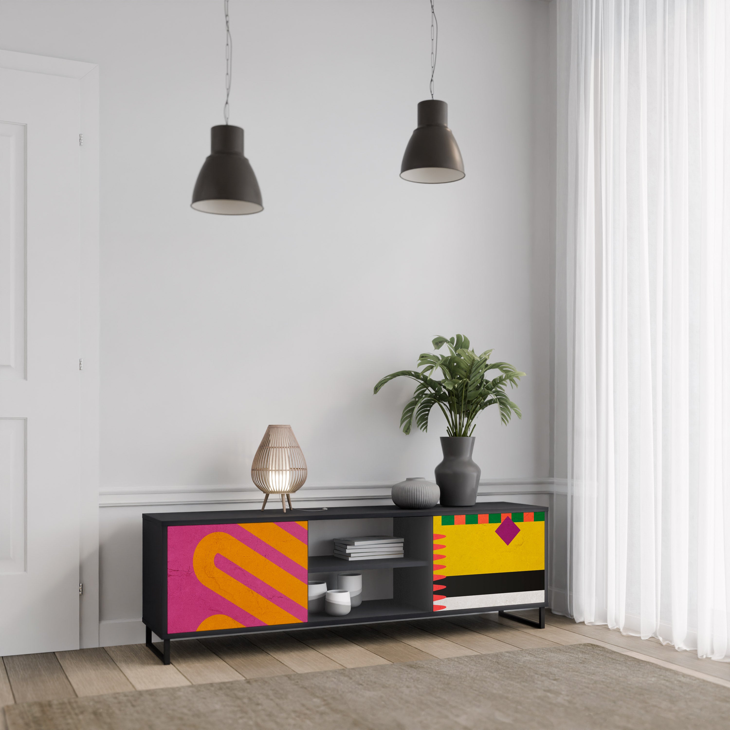 Mueble de TV VIVID ART de 2 puertas con acabado negro