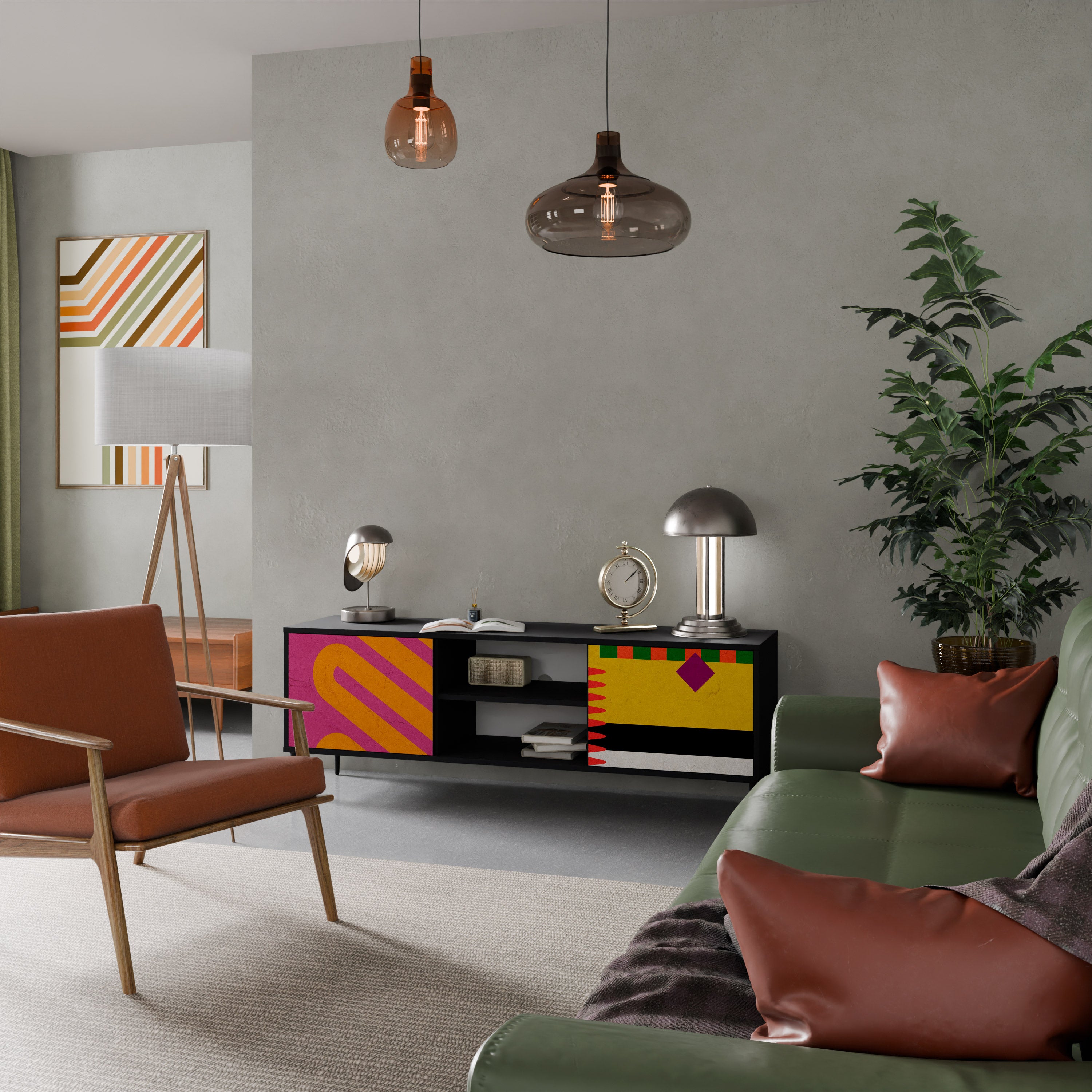 Mueble de TV VIVID ART de 2 puertas con acabado negro