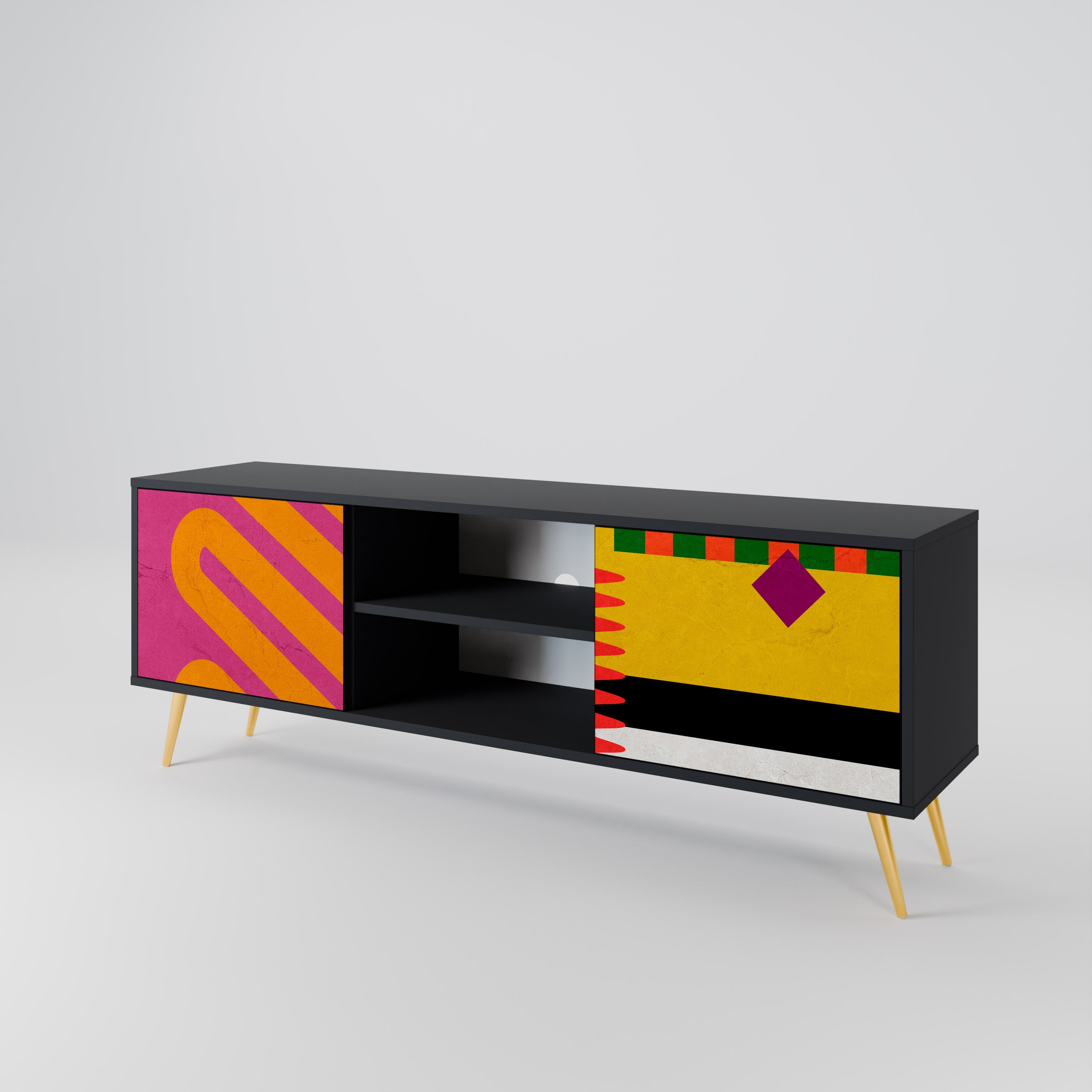 Mueble de TV VIVID ART de 2 puertas con acabado negro