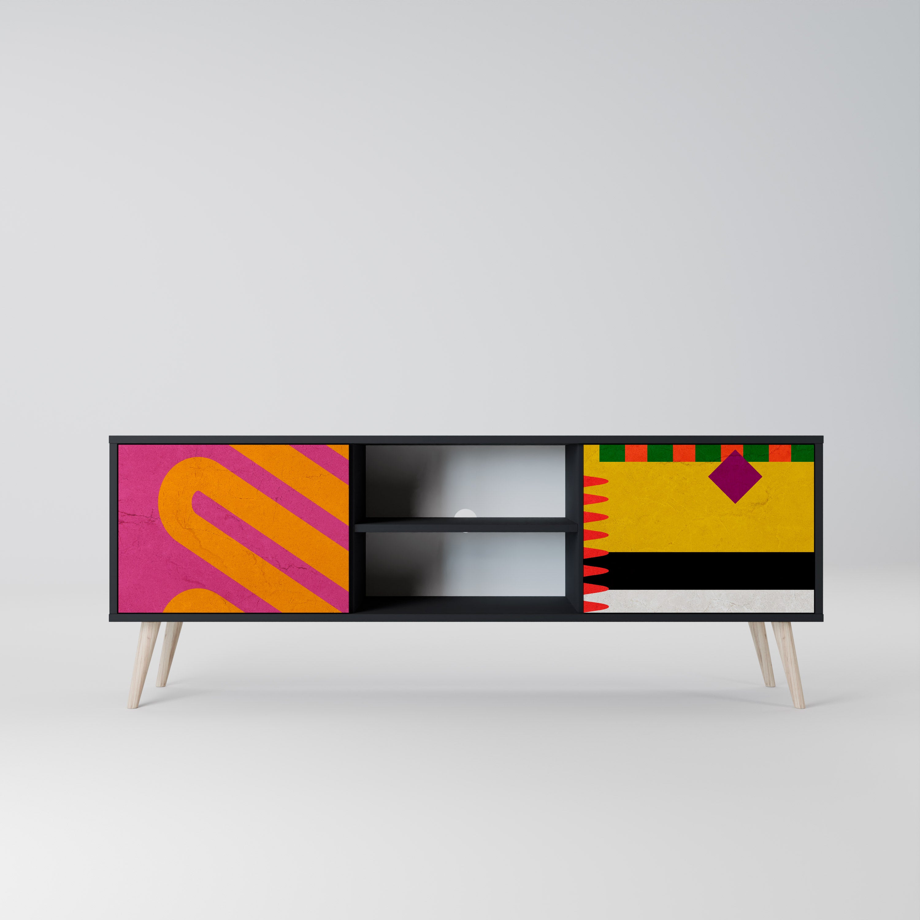Mueble de TV VIVID ART de 2 puertas con acabado negro