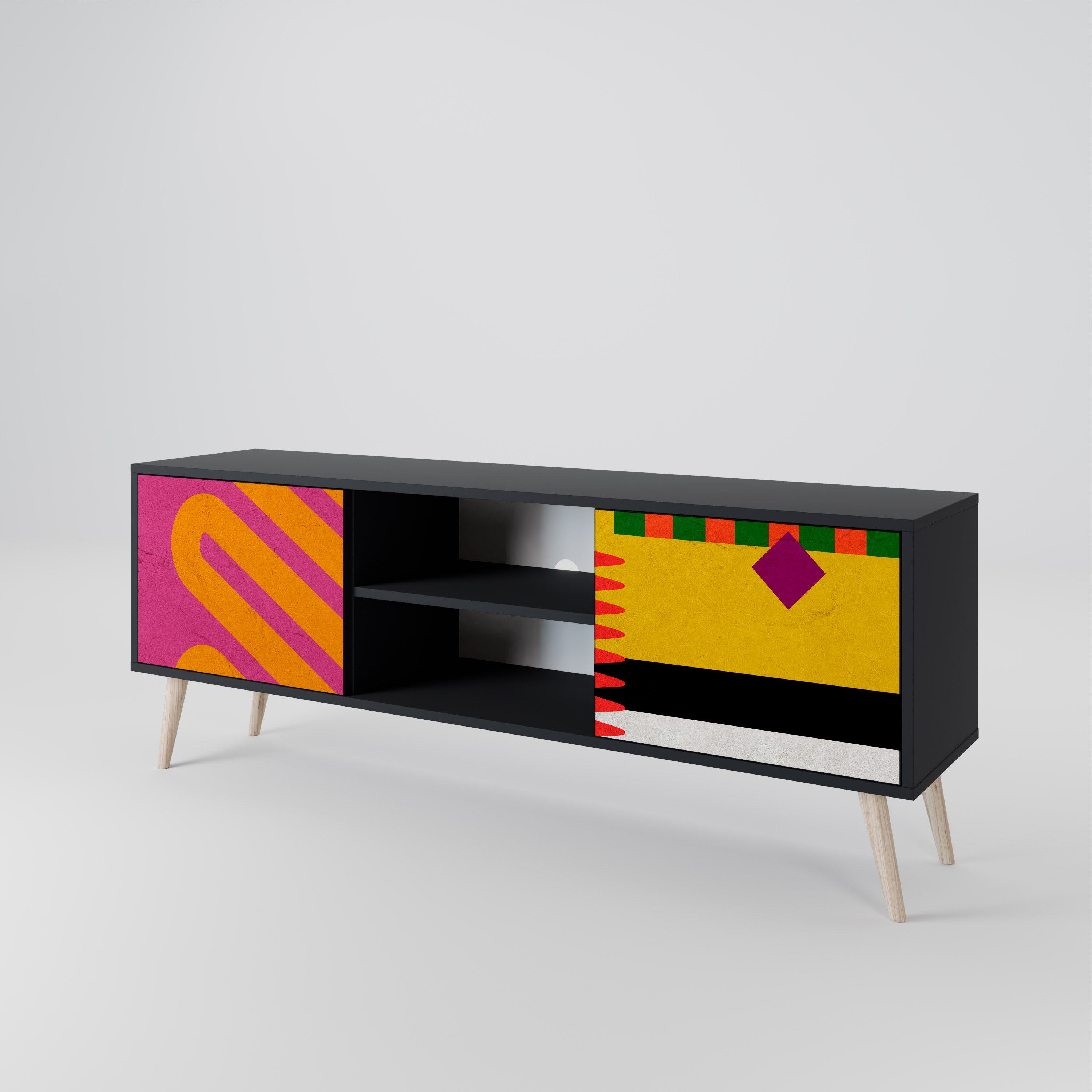 Mueble de TV VIVID ART de 2 puertas con acabado negro
