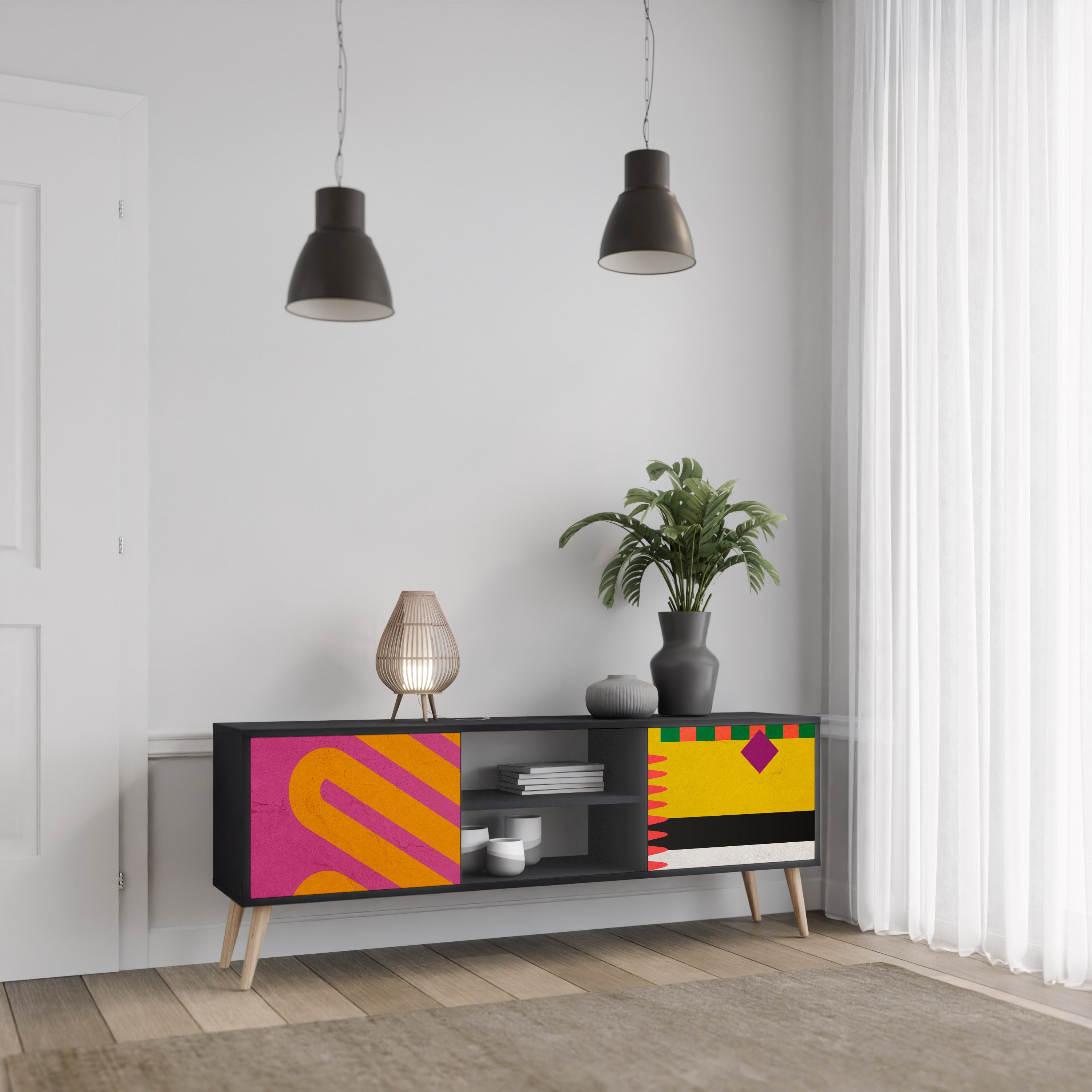 Mueble de TV VIVID ART de 2 puertas con acabado negro