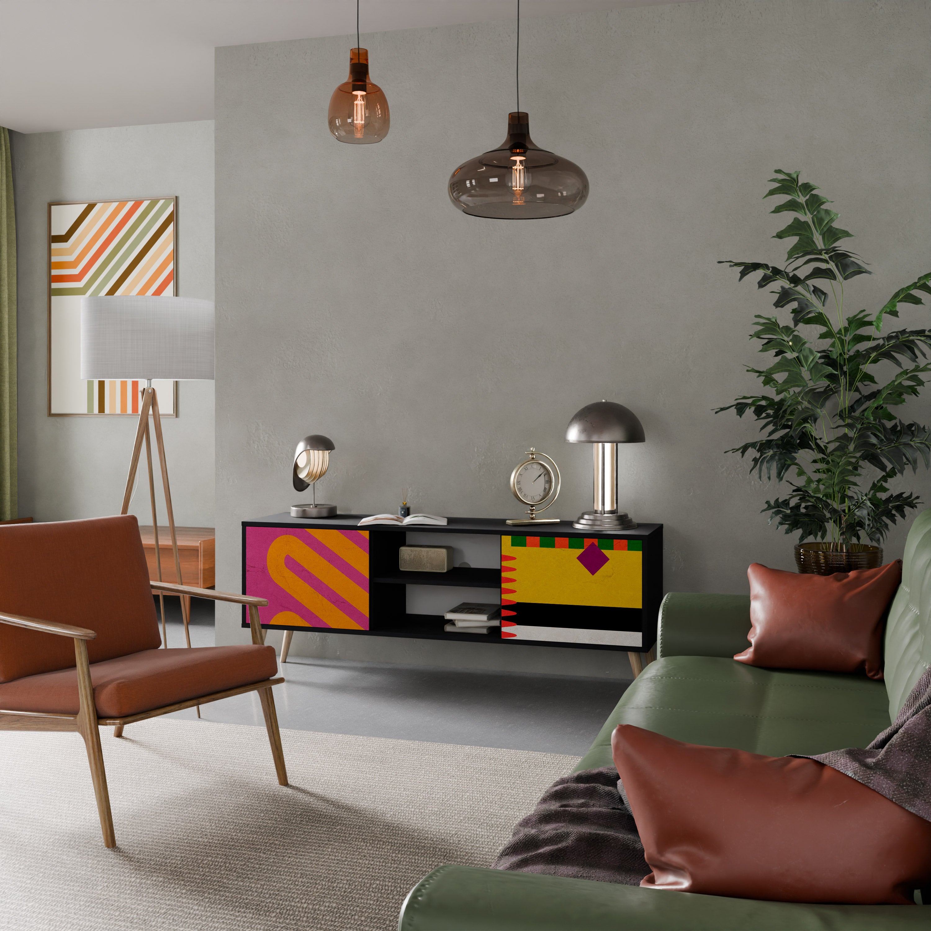 Mueble de TV VIVID ART de 2 puertas con acabado negro
