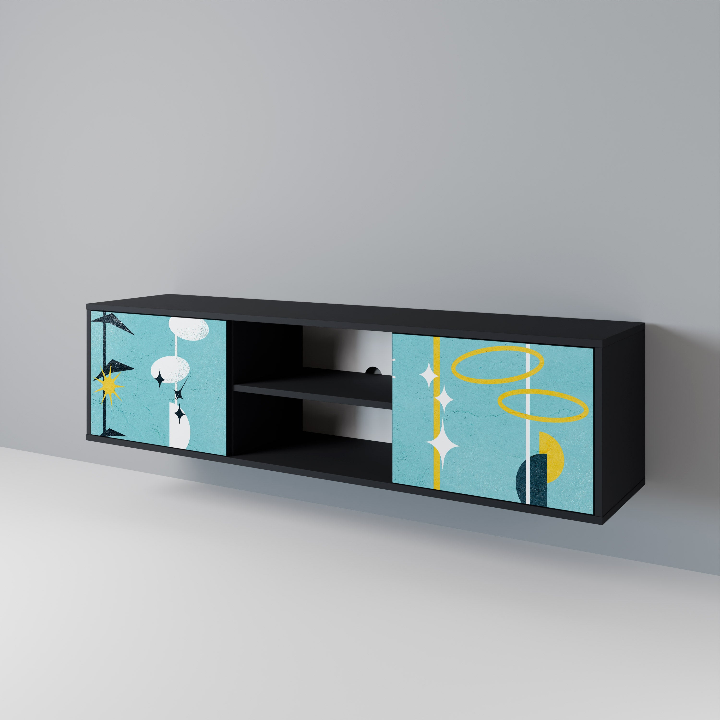 CAMINOS A LA FELICIDAD Mueble de TV de 2 puertas en acabado negro