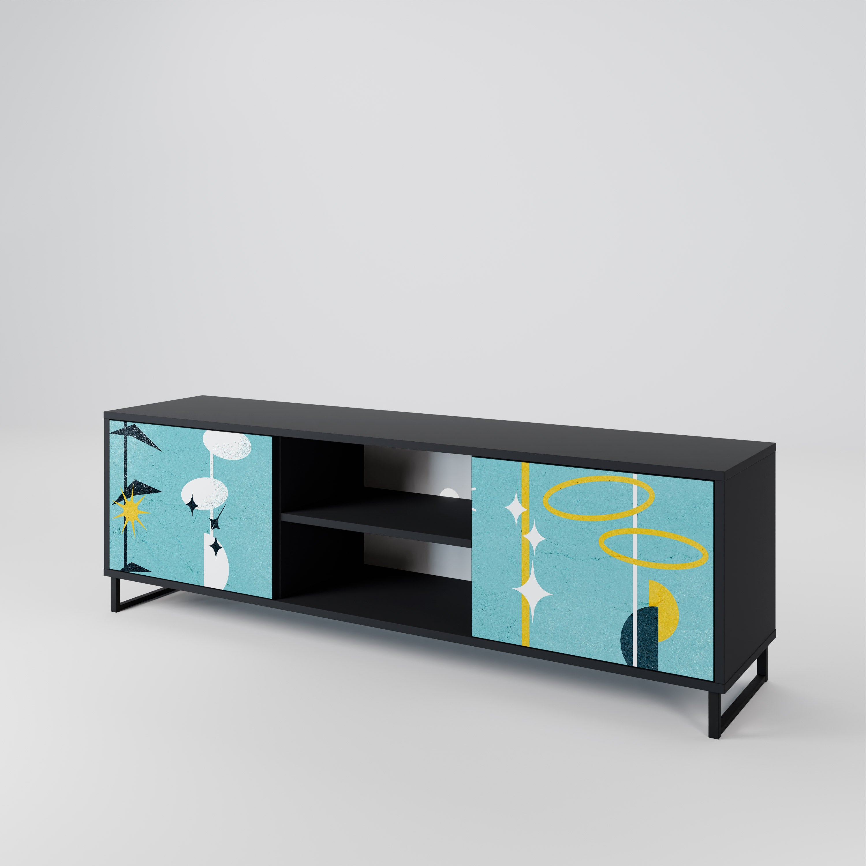 CAMINOS A LA FELICIDAD Mueble de TV de 2 puertas en acabado negro