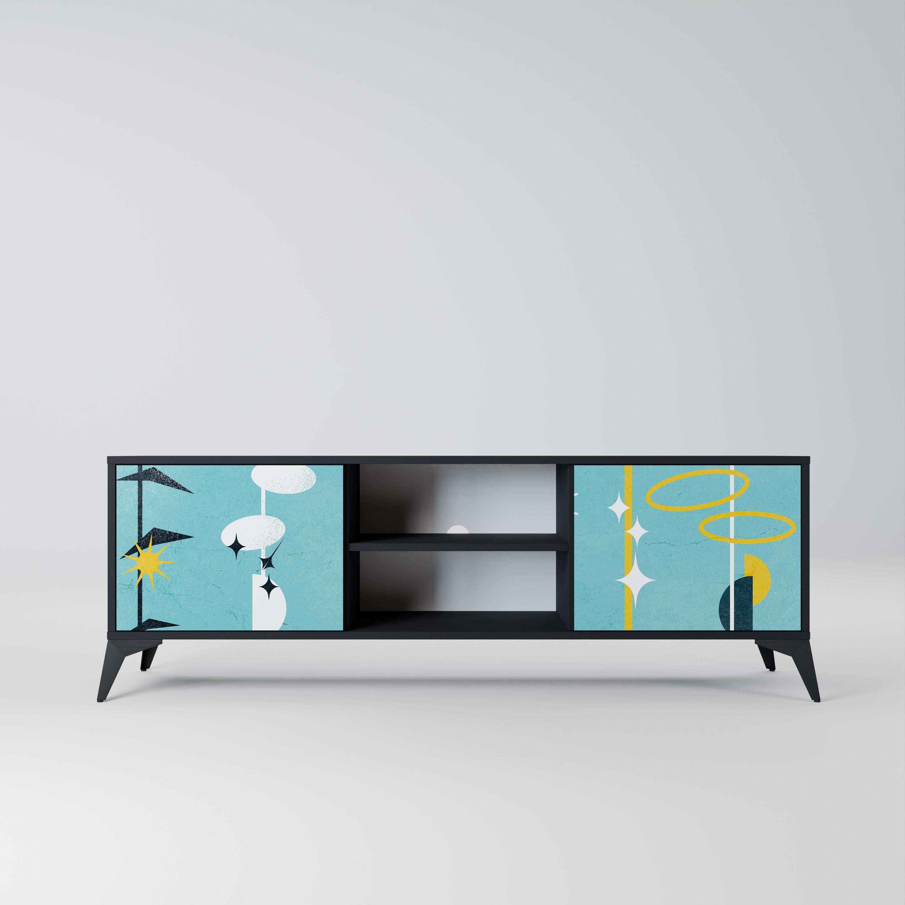 CAMINOS A LA FELICIDAD Mueble de TV de 2 puertas en acabado negro