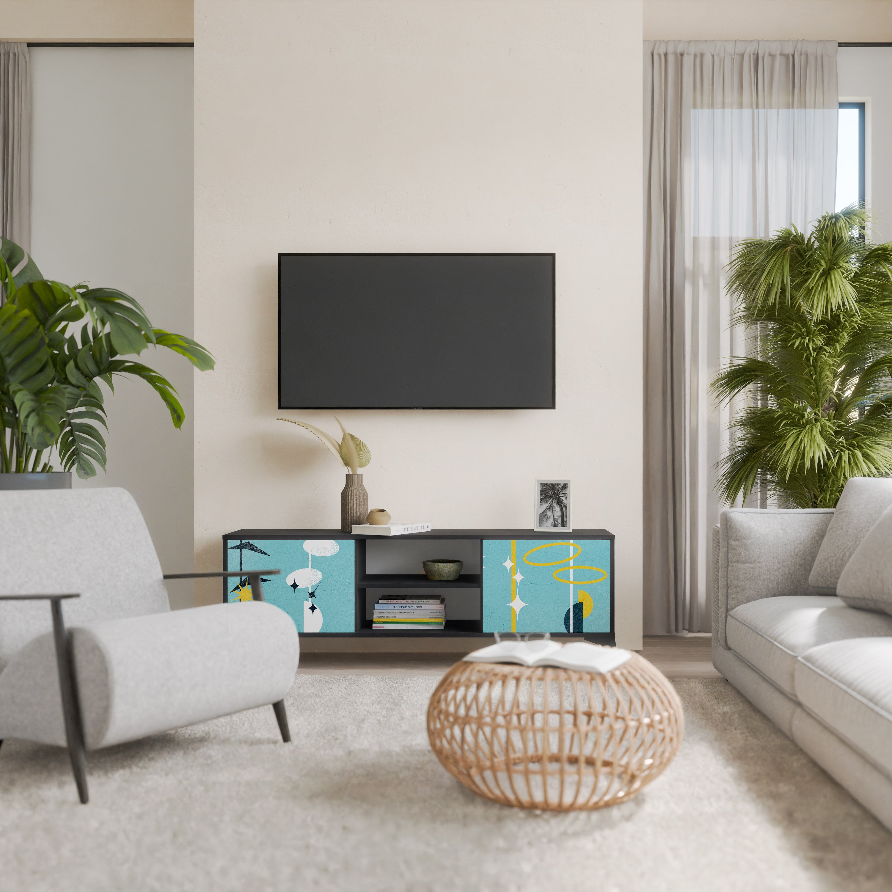 CAMINOS A LA FELICIDAD Mueble de TV de 2 puertas en acabado negro