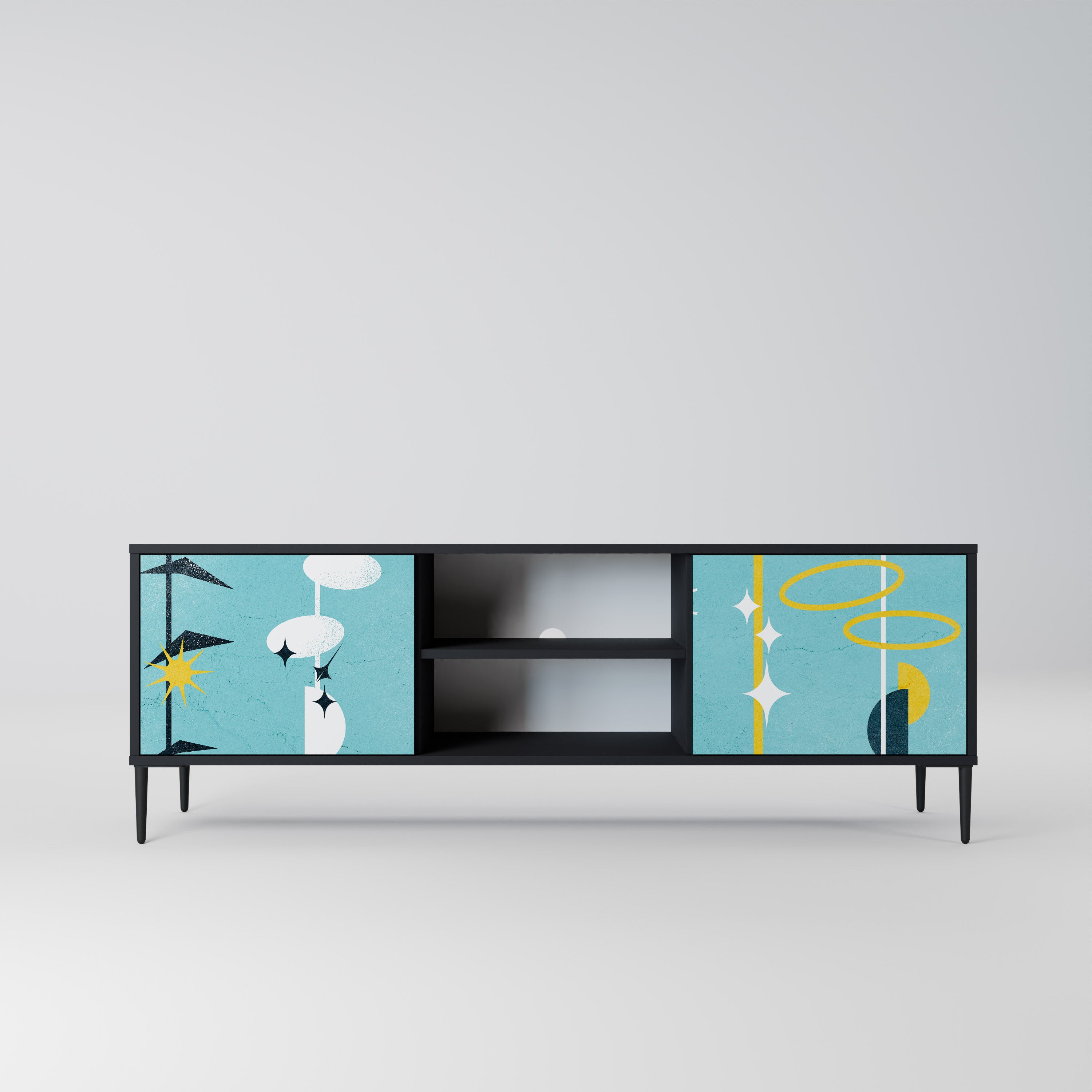 CAMINOS A LA FELICIDAD Mueble de TV de 2 puertas en acabado negro