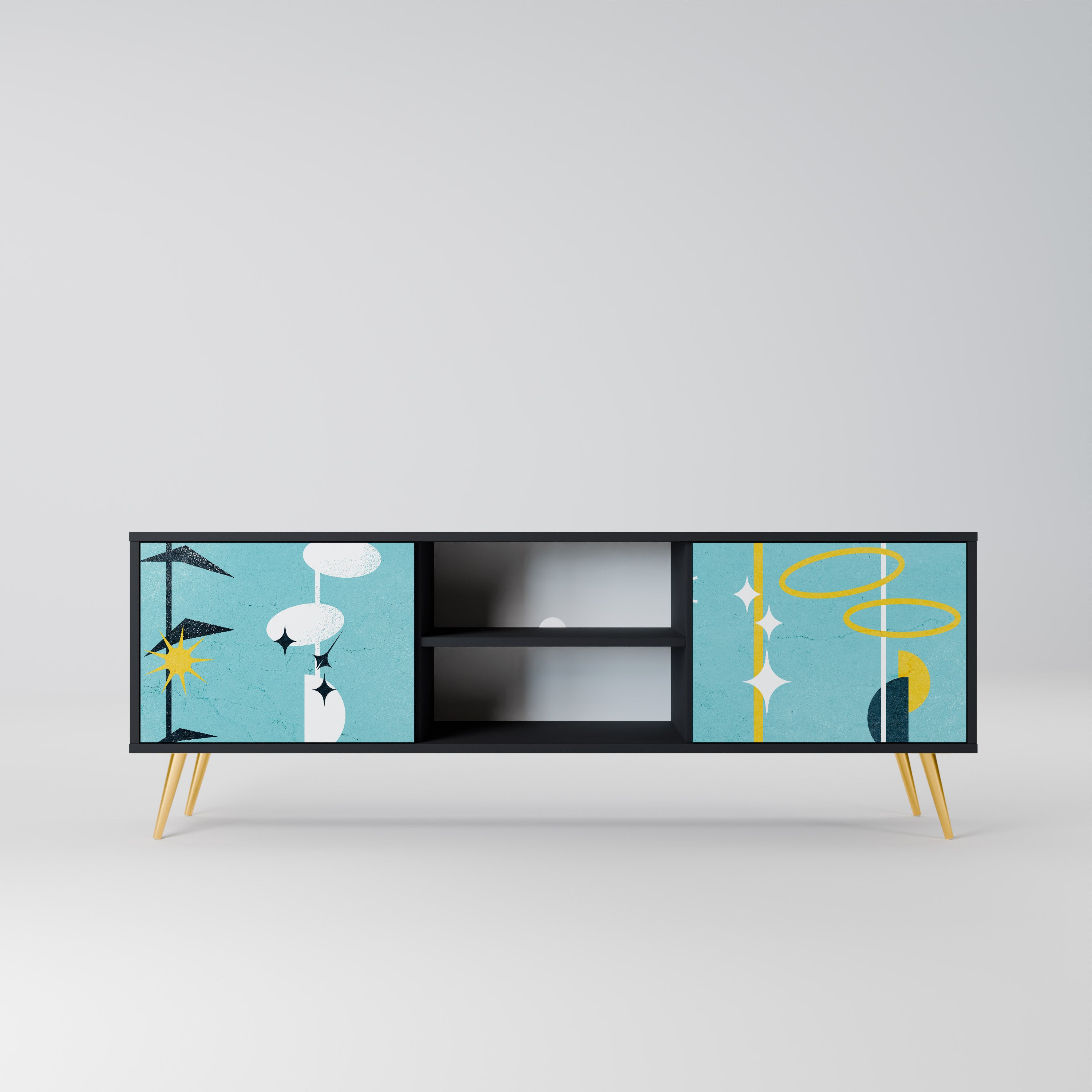 CAMINOS A LA FELICIDAD Mueble de TV de 2 puertas en acabado negro