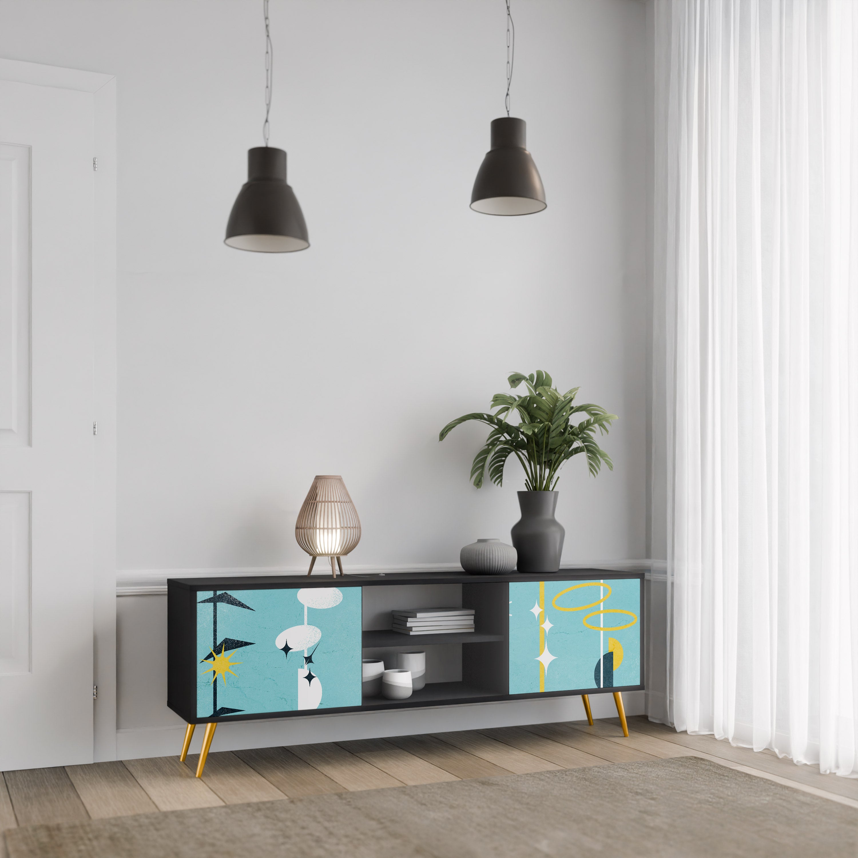 CAMINOS A LA FELICIDAD Mueble de TV de 2 puertas en acabado negro