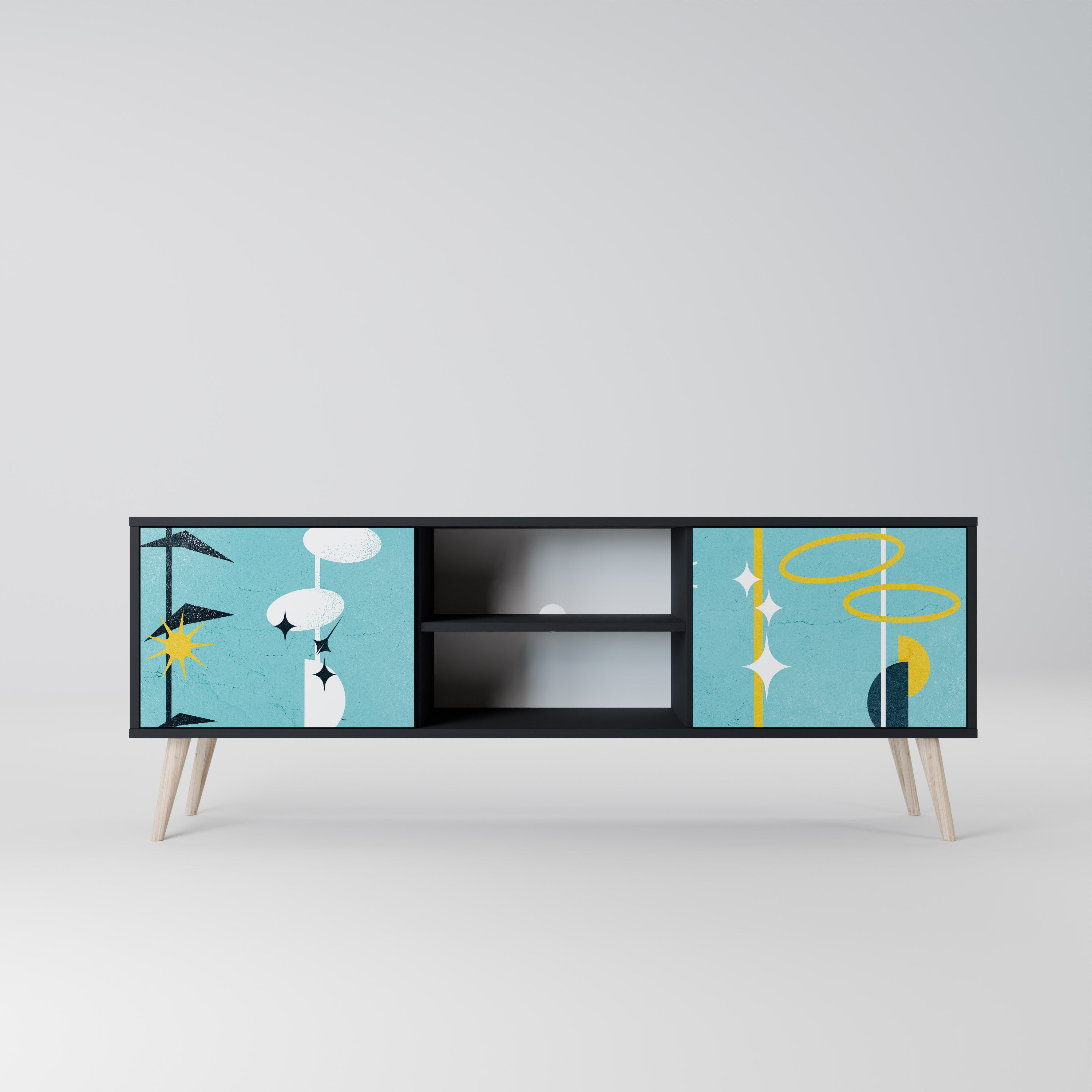 CAMINOS A LA FELICIDAD Mueble de TV de 2 puertas en acabado negro