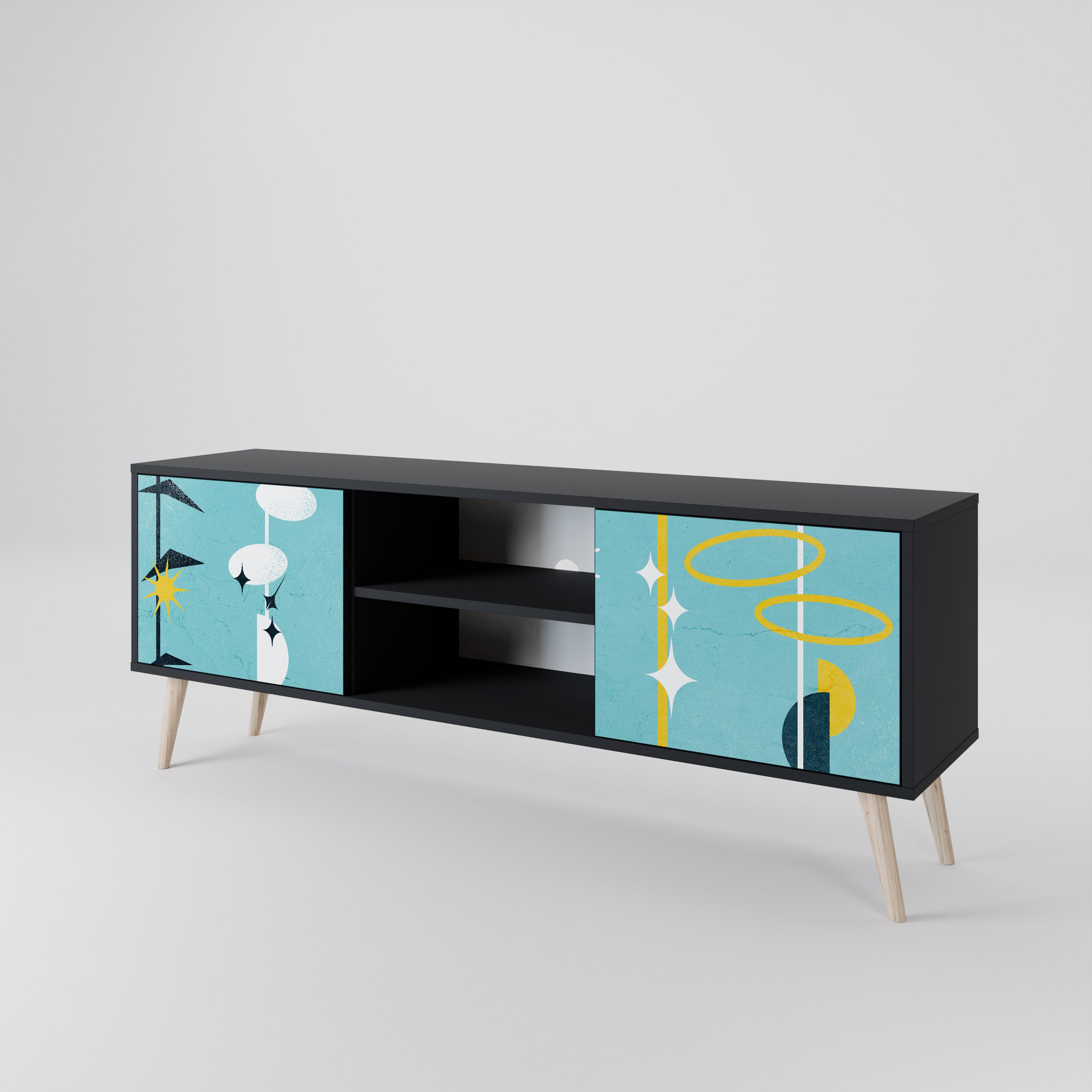 CAMINOS A LA FELICIDAD Mueble de TV de 2 puertas en acabado negro