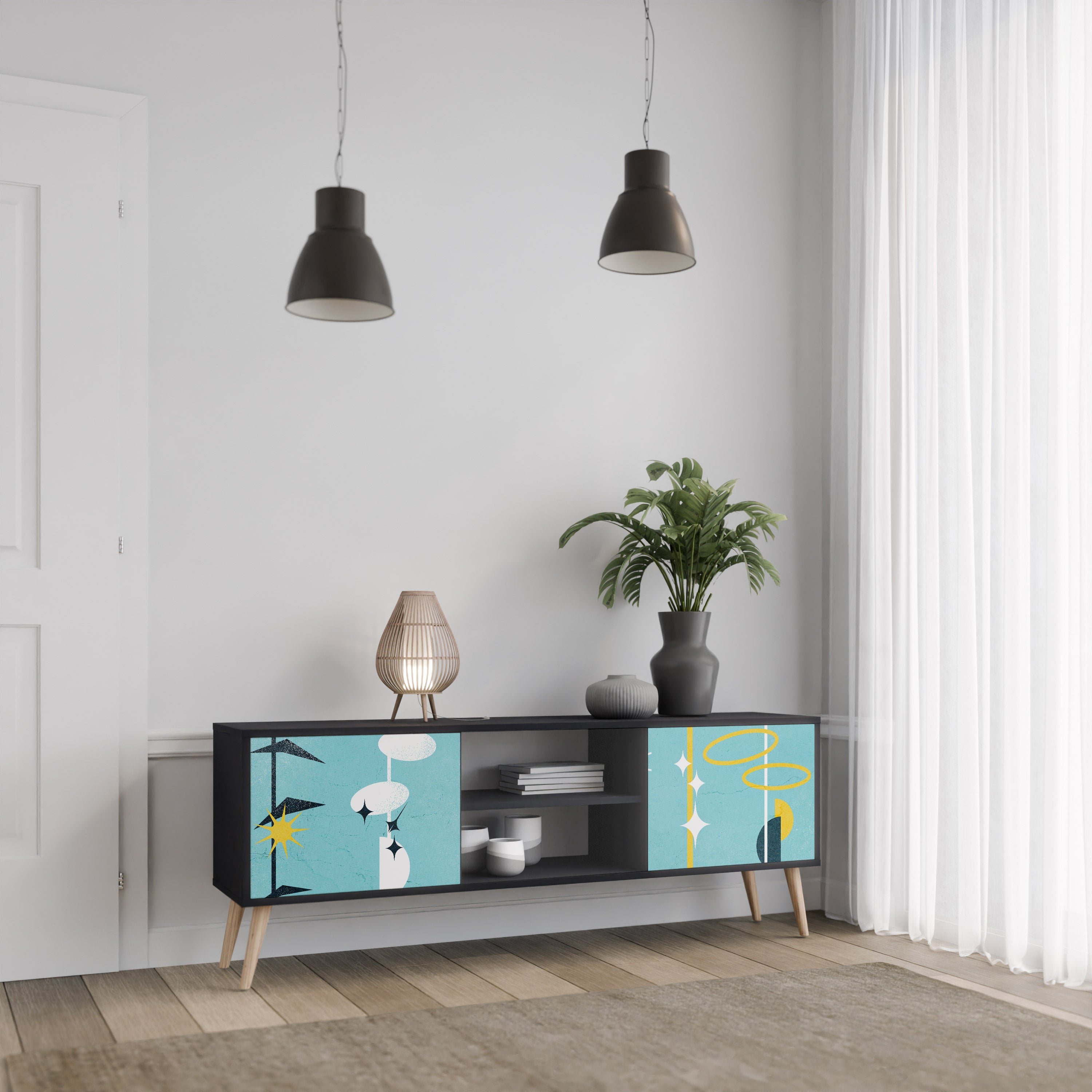 CAMINOS A LA FELICIDAD Mueble de TV de 2 puertas en acabado negro