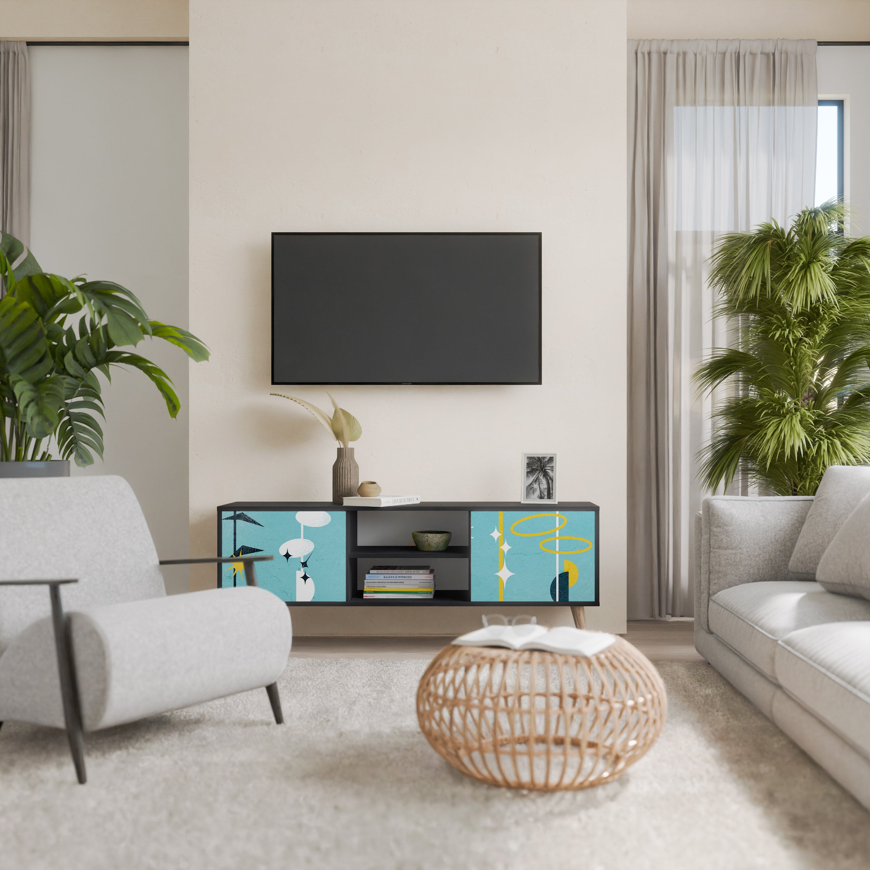 CAMINOS A LA FELICIDAD Mueble de TV de 2 puertas en acabado negro