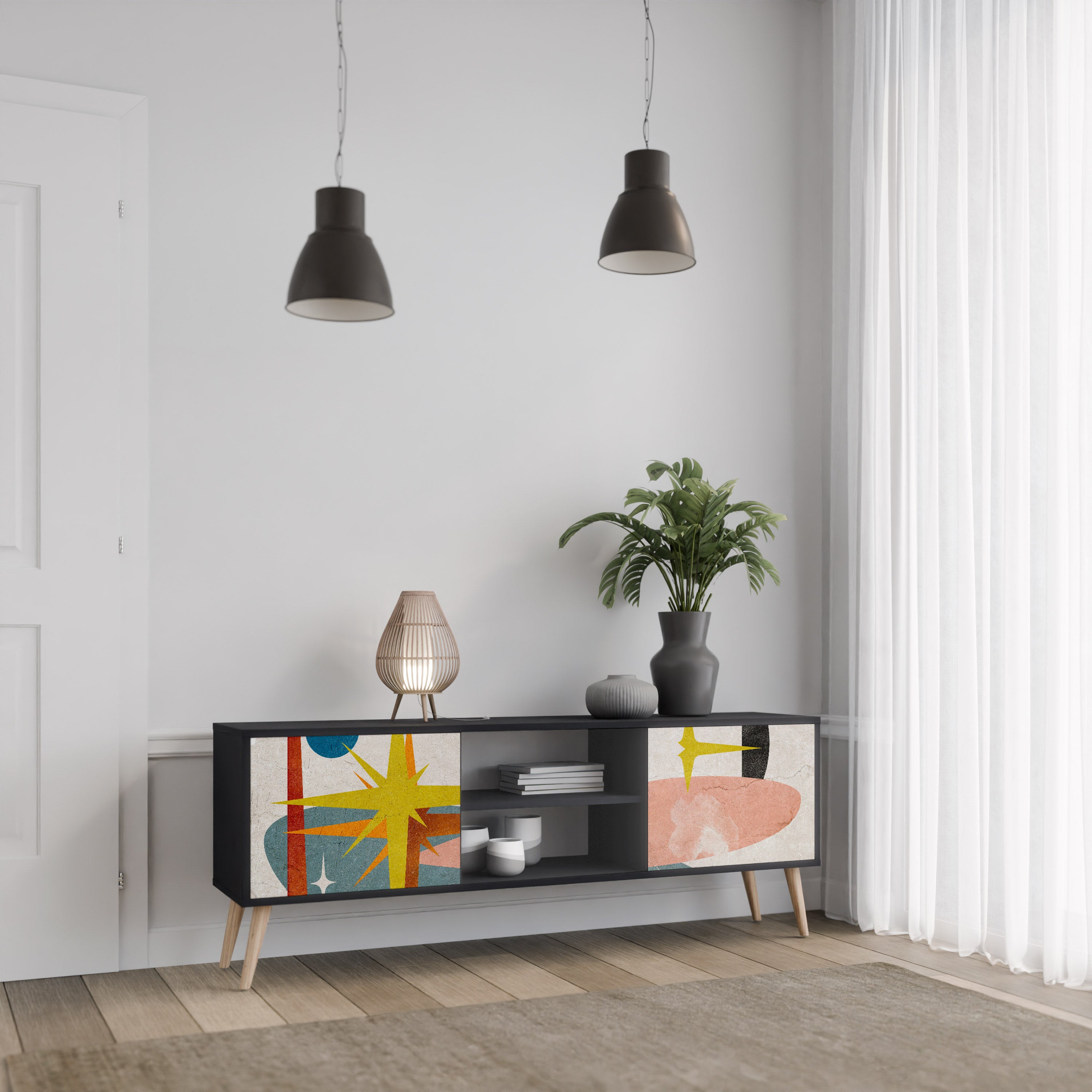 Mueble de TV INTERSTELLAR VIBES de 2 puertas con acabado negro