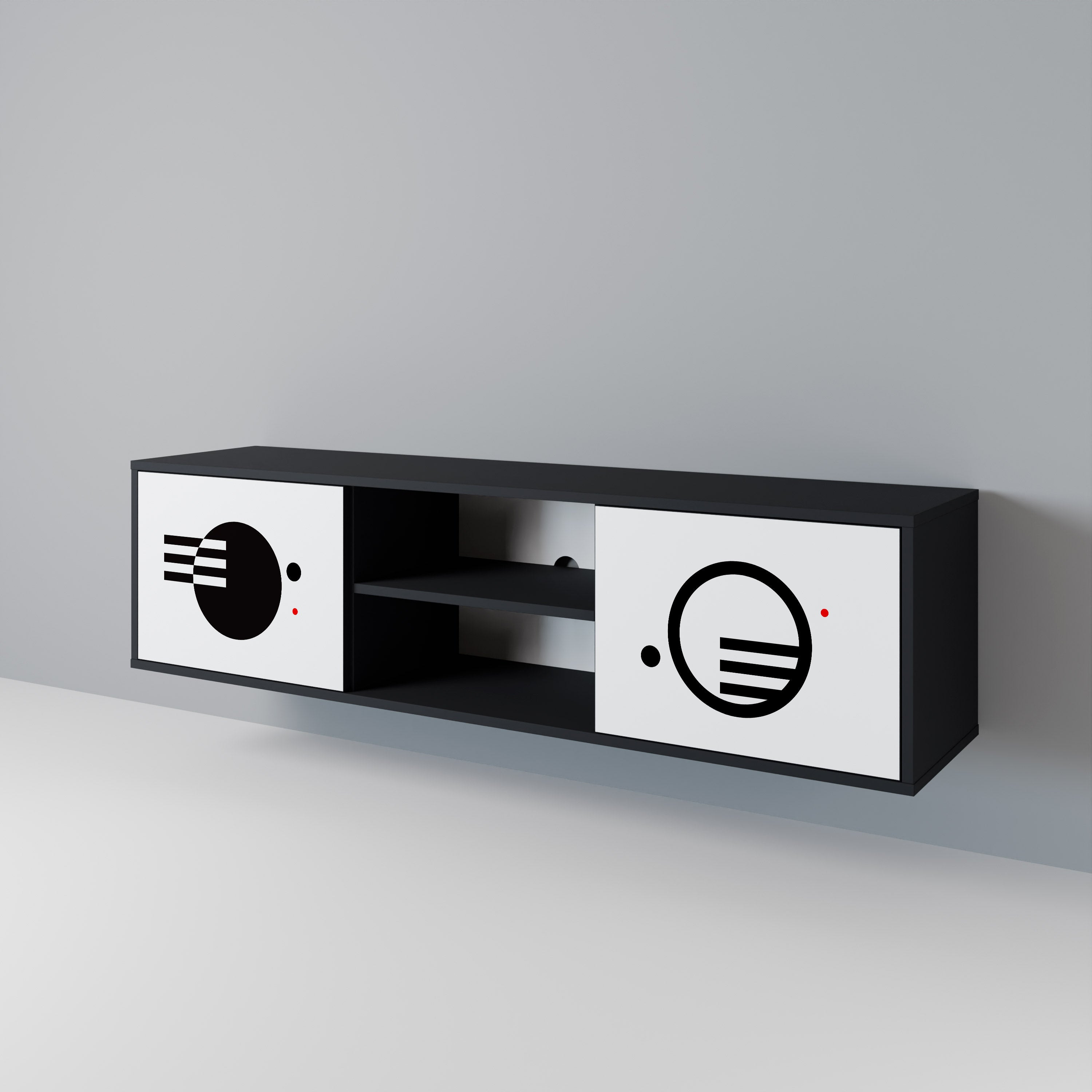 Mueble de TV de 2 puertas COMBINACIÓN BLANCO Y NEGRO con acabado negro
