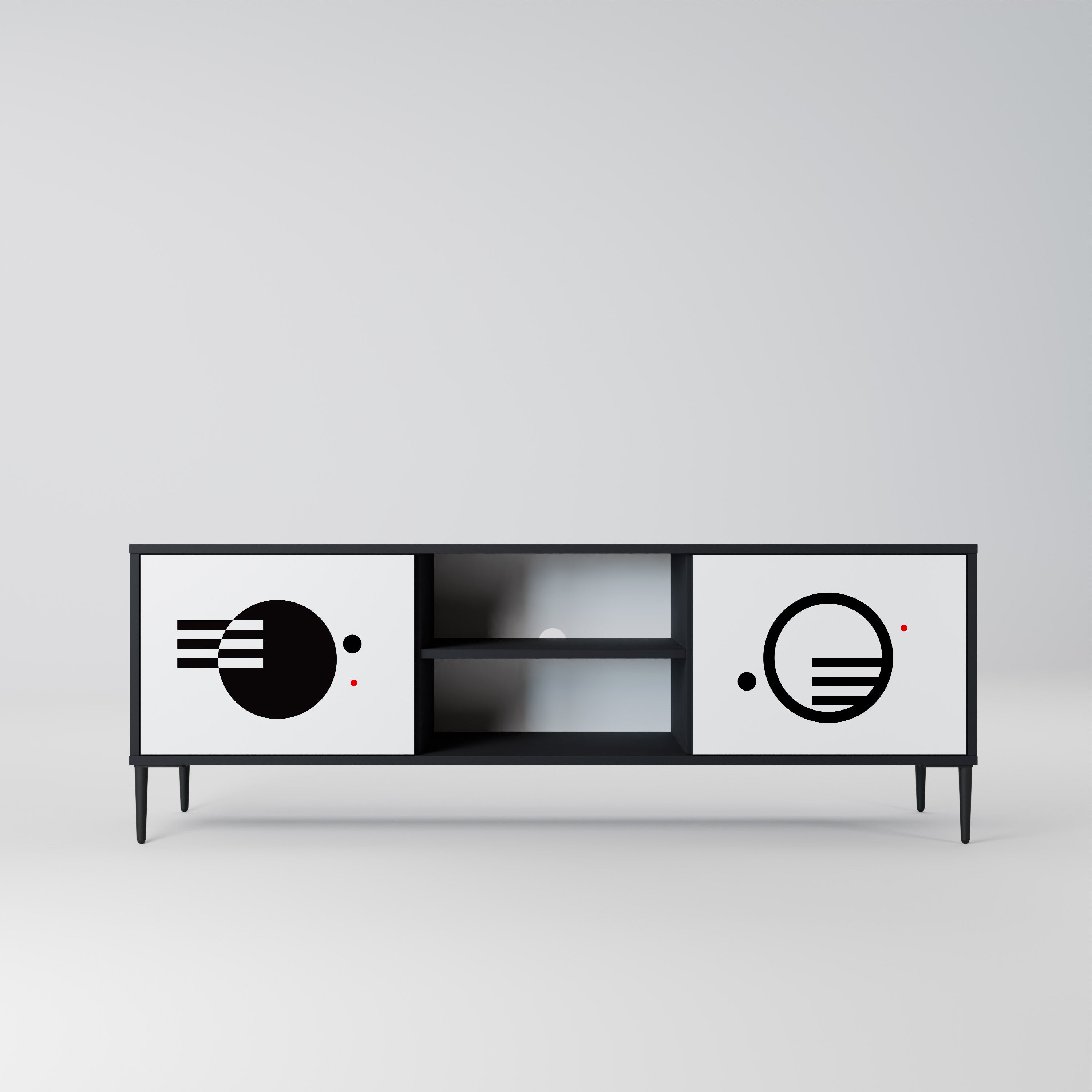 Mueble de TV de 2 puertas COMBINACIÓN BLANCO Y NEGRO con acabado negro