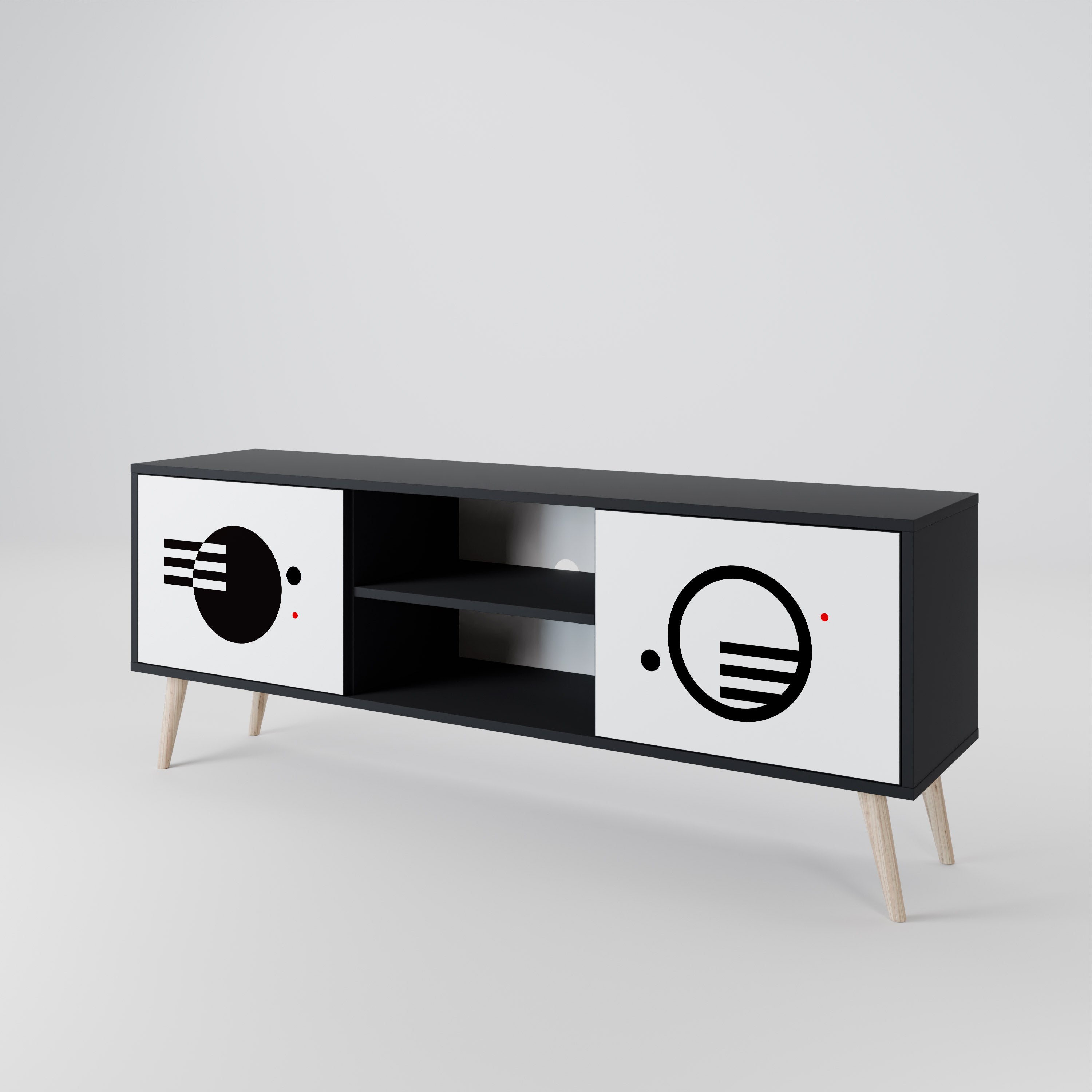 Mueble de TV de 2 puertas COMBINACIÓN BLANCO Y NEGRO con acabado negro