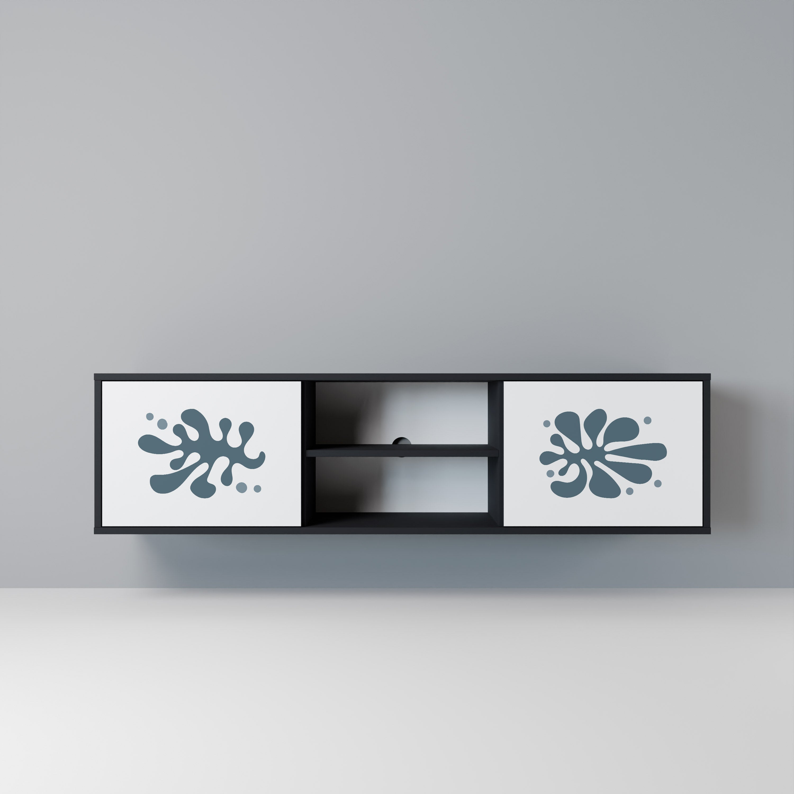 Mueble de TV de 2 puertas WONDERLAND VEGETATION en acabado negro