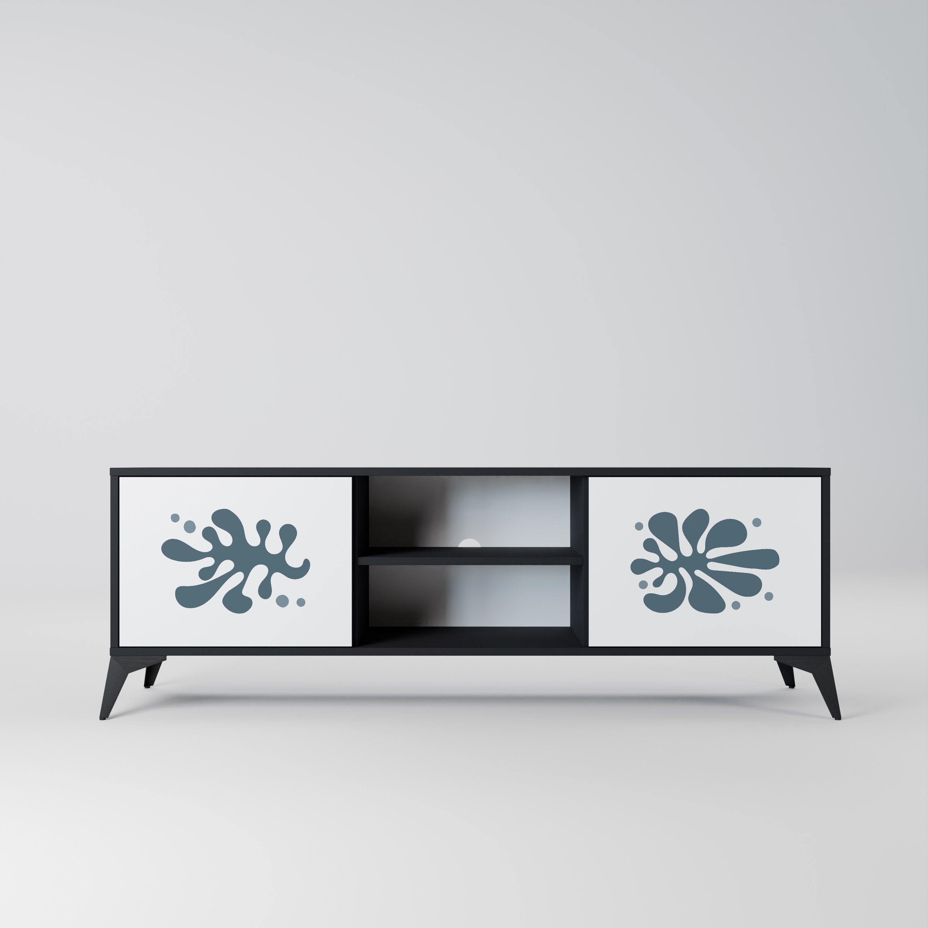 Mueble de TV de 2 puertas WONDERLAND VEGETATION en acabado negro