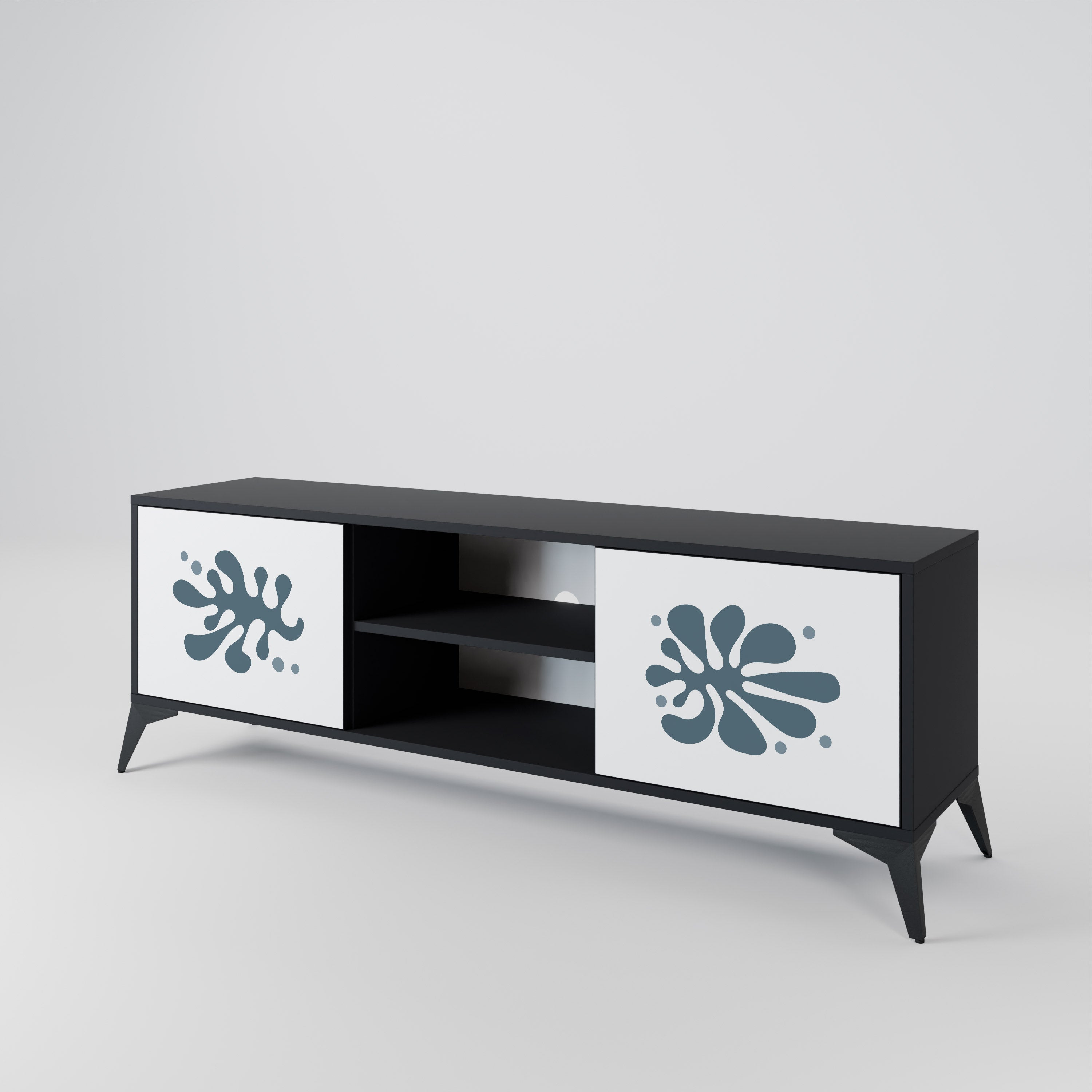 Mueble de TV de 2 puertas WONDERLAND VEGETATION en acabado negro