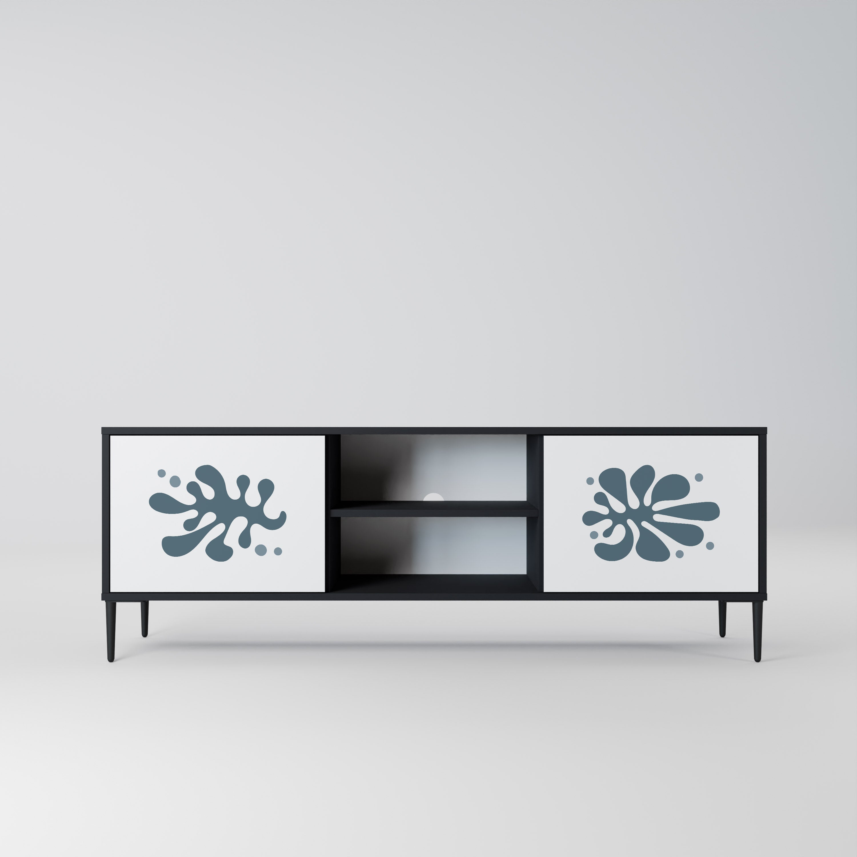 Mueble de TV de 2 puertas WONDERLAND VEGETATION en acabado negro
