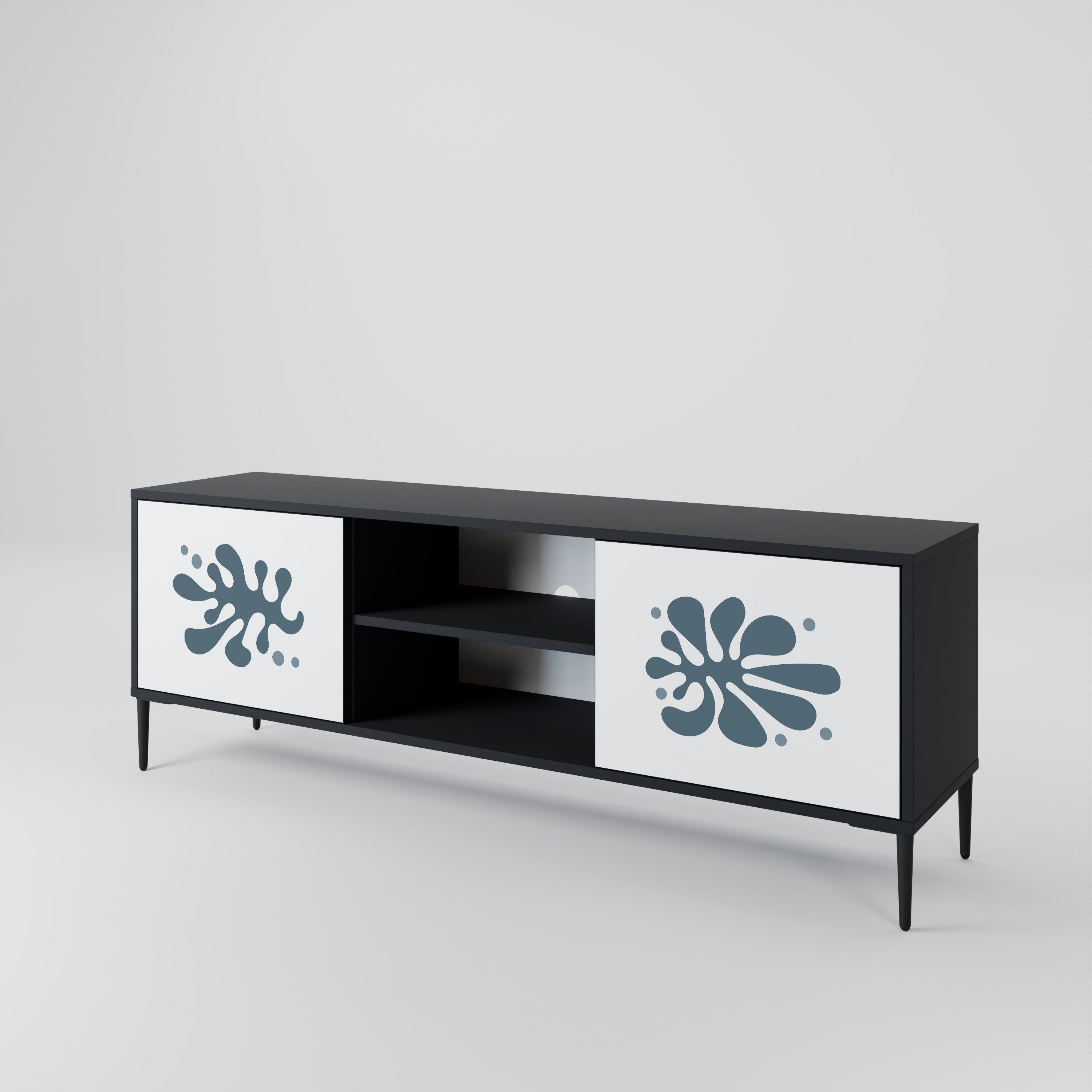 Mueble de TV de 2 puertas WONDERLAND VEGETATION en acabado negro