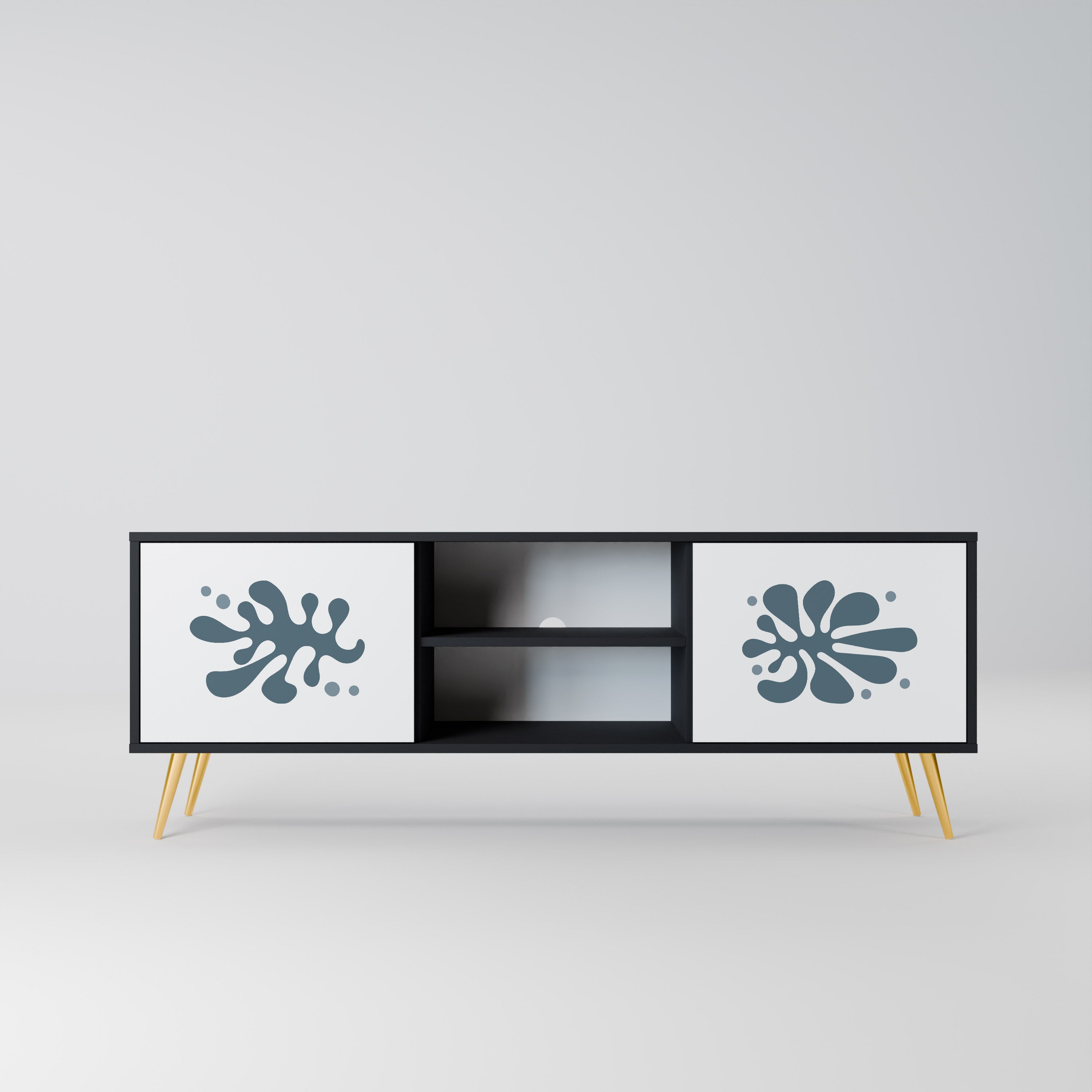 Mueble de TV de 2 puertas WONDERLAND VEGETATION en acabado negro