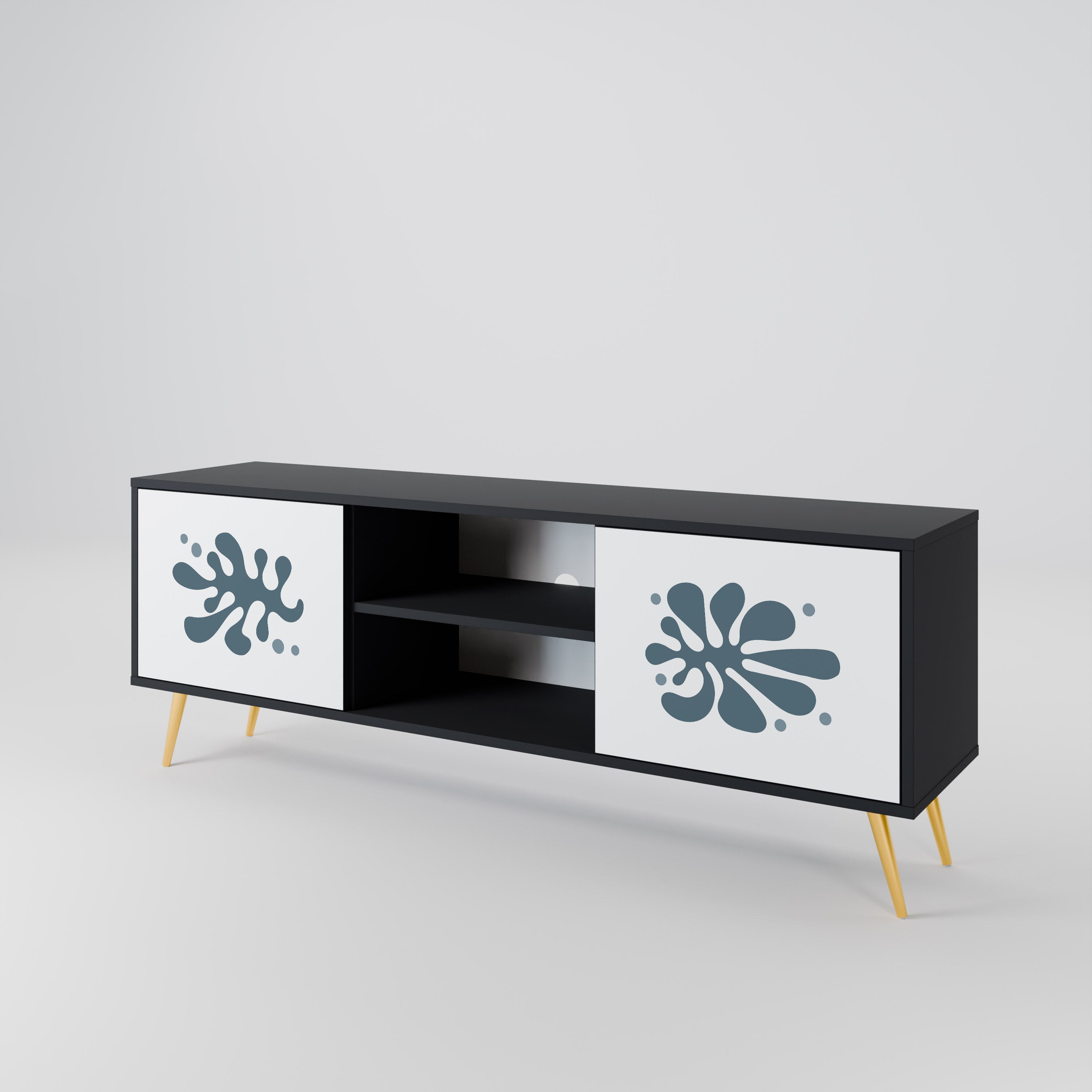 Mueble de TV de 2 puertas WONDERLAND VEGETATION en acabado negro