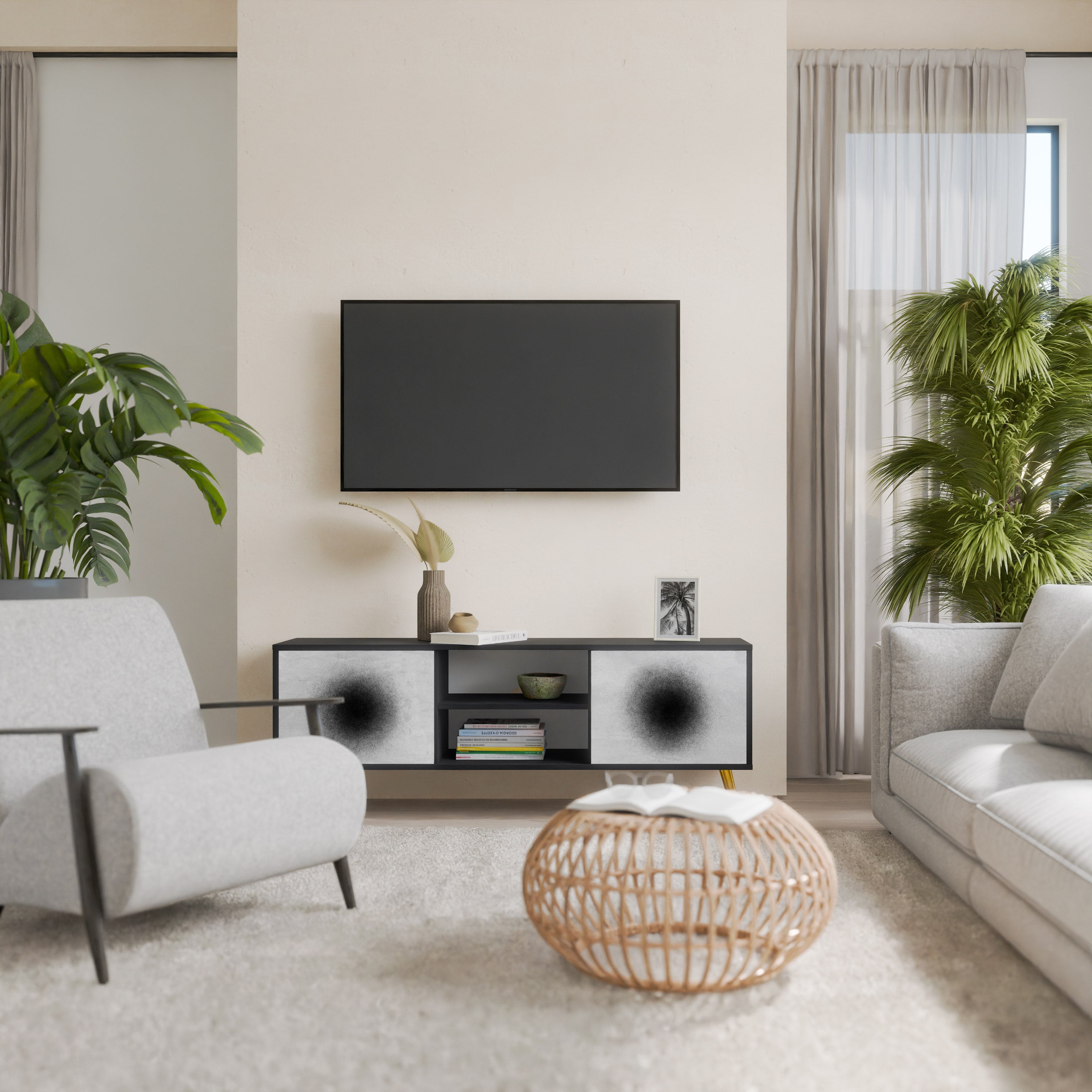 Mueble de TV de 2 puertas BLACK HOLE con acabado negro