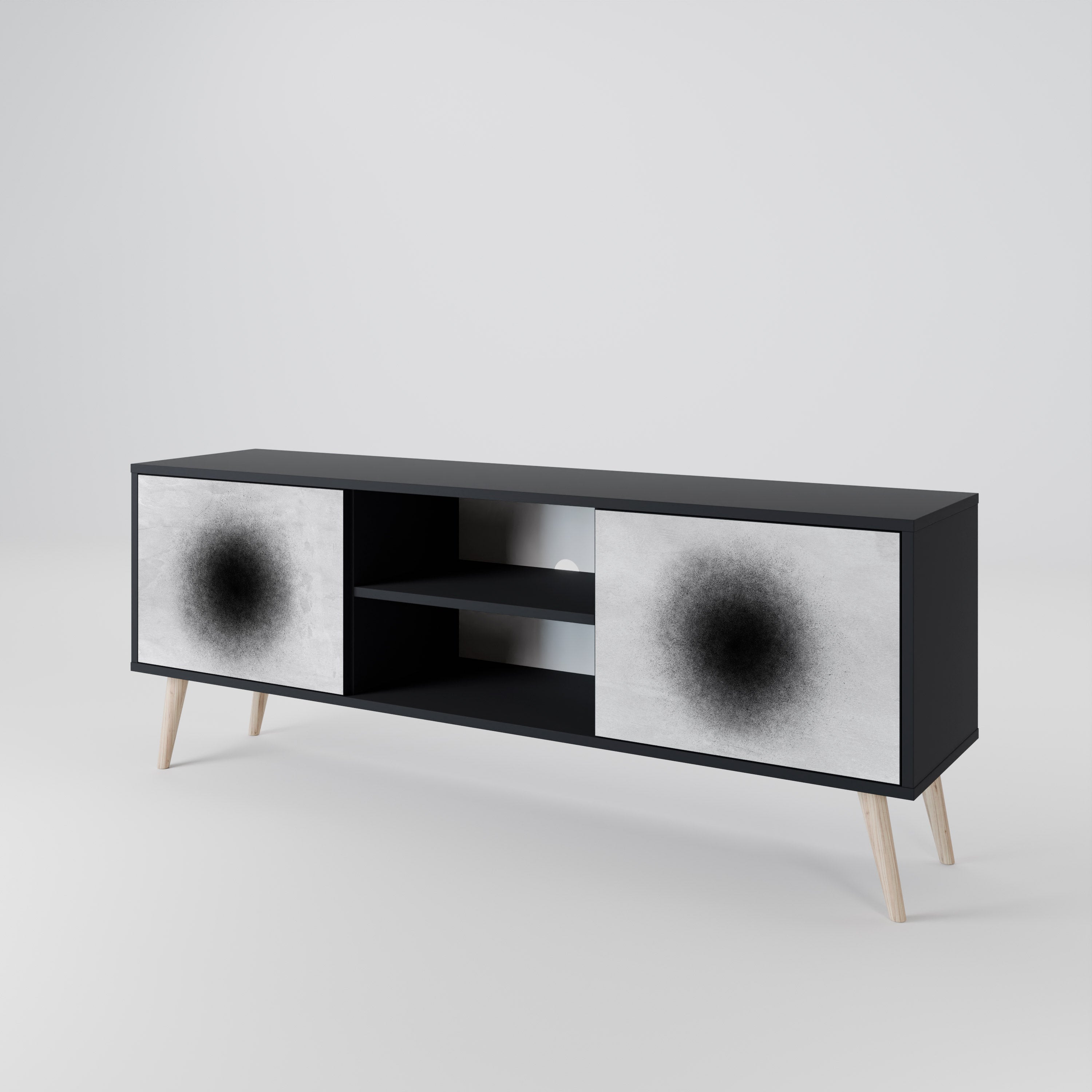Mueble de TV de 2 puertas BLACK HOLE con acabado negro