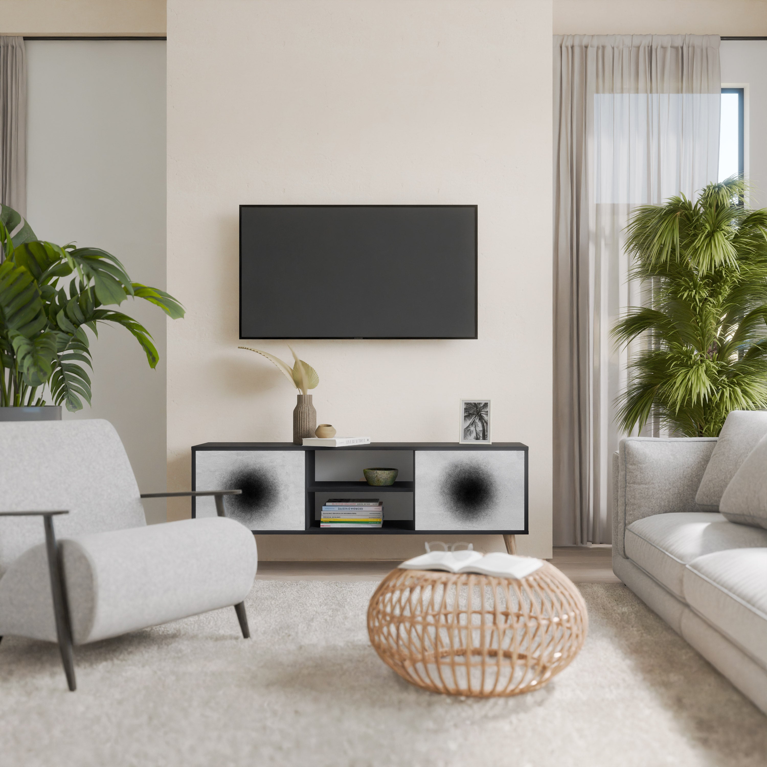 Mueble de TV de 2 puertas BLACK HOLE con acabado negro
